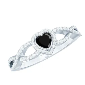1 CT Created Black Diamond Heart Crisscross Engagement Ring with Diamond