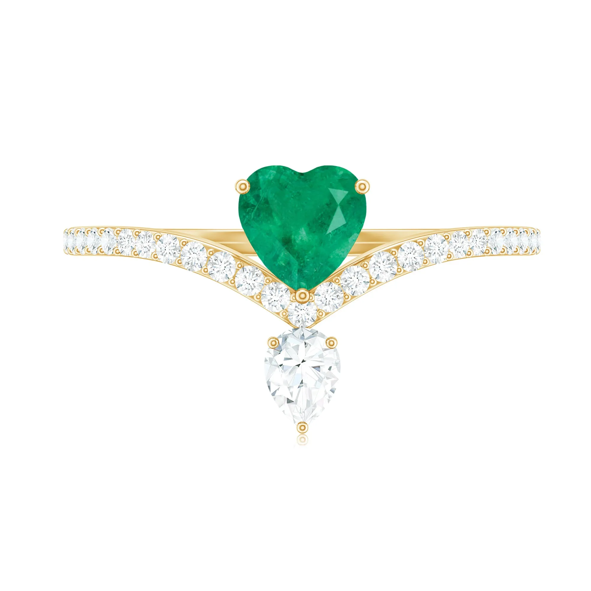 1 CT Heart Emerald Designer Solitaire Engagement Ring with Diamond Accent