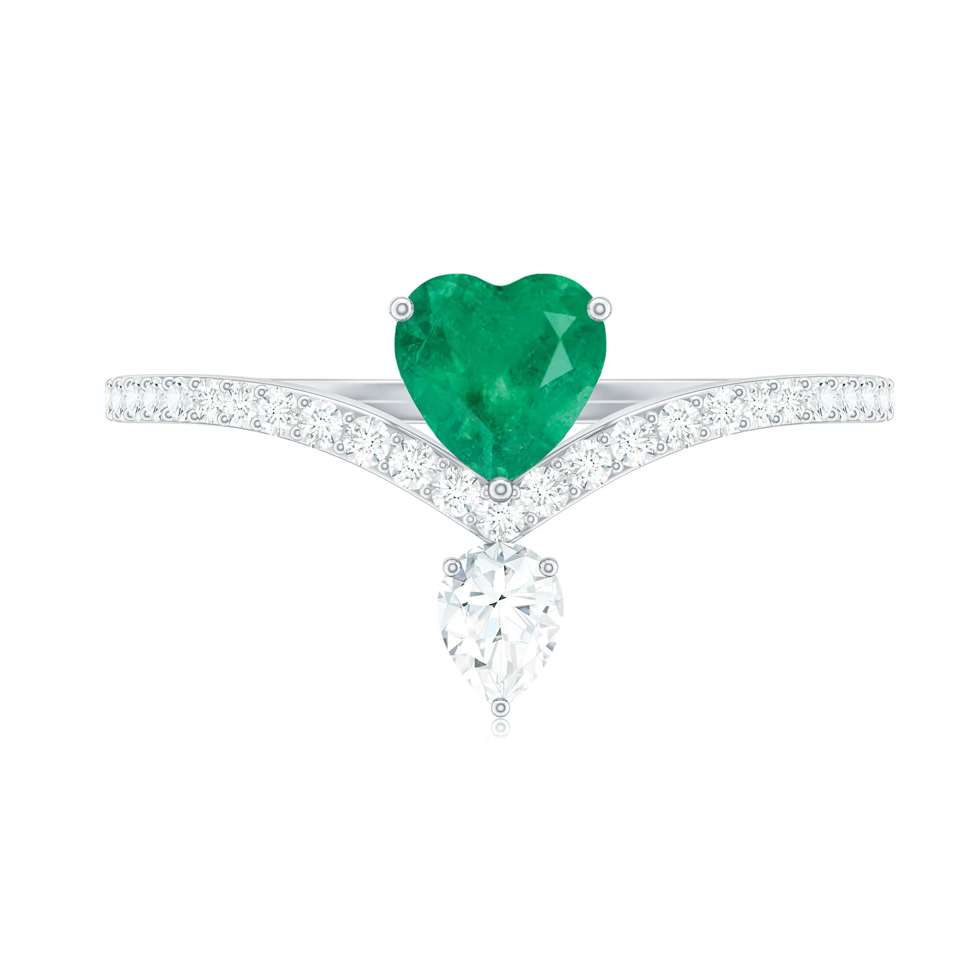 1 CT Heart Emerald Designer Solitaire Engagement Ring with Diamond Accent