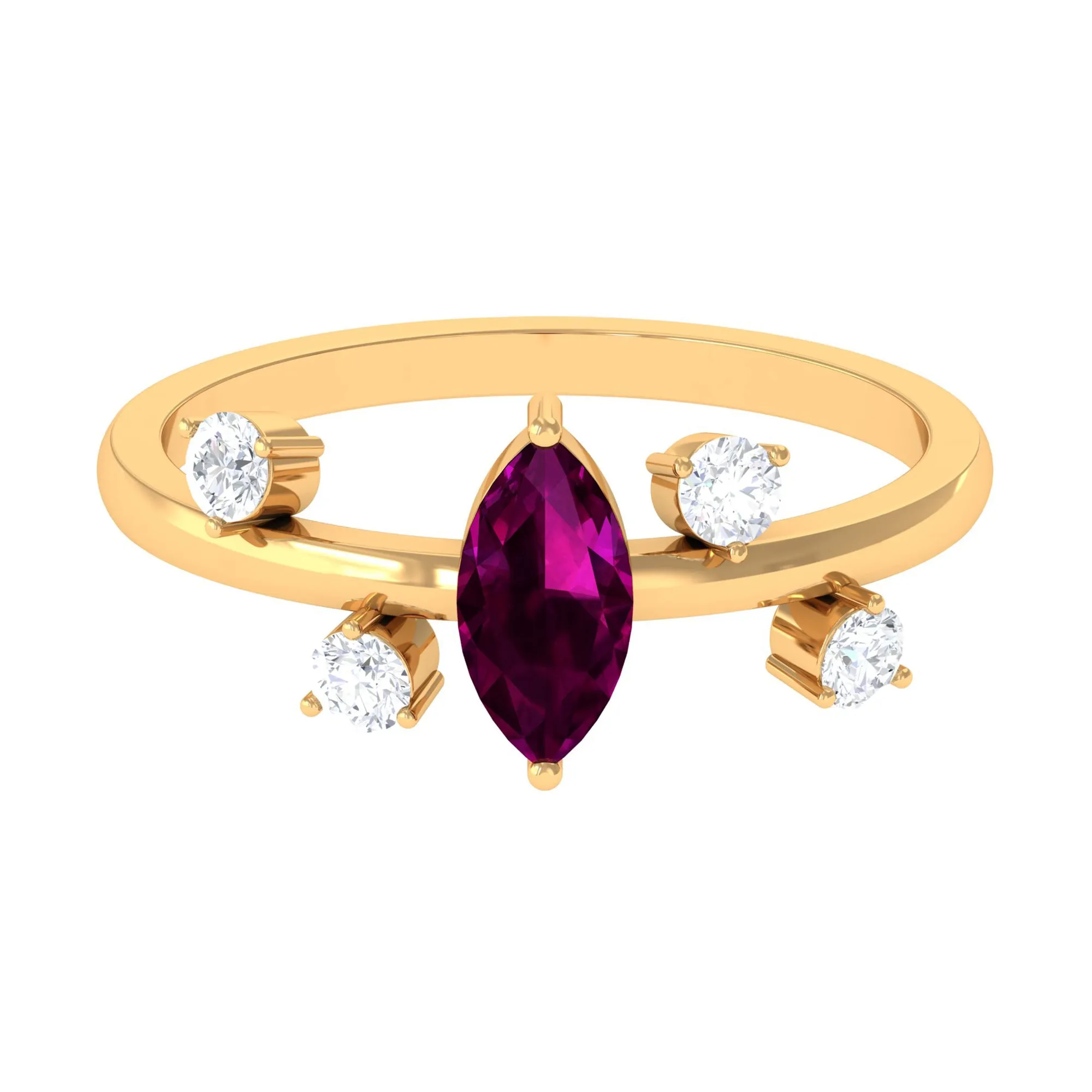 1 CT Marquise Cut Rhodolite Scatter Solitaire Ring with Diamond