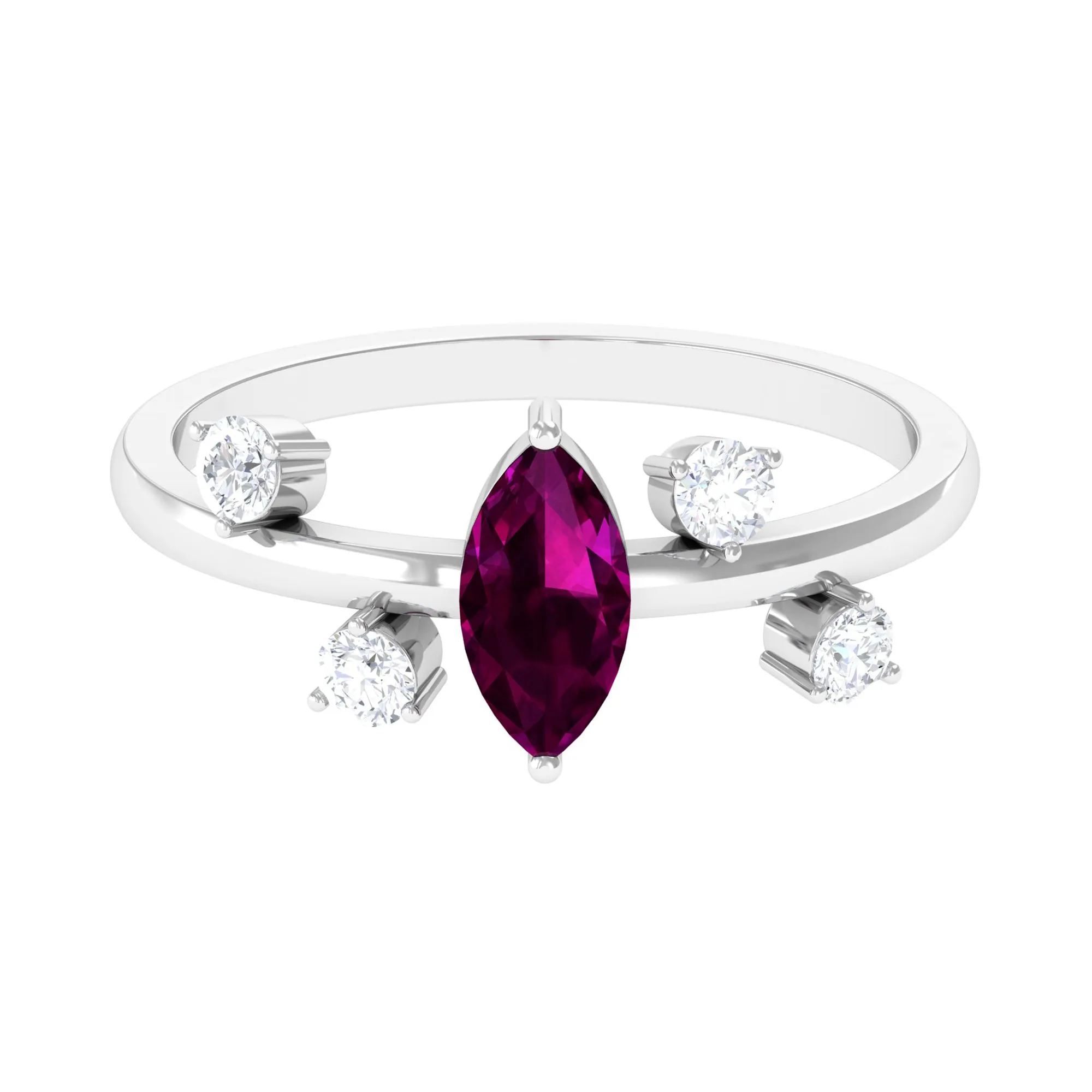 1 CT Marquise Cut Rhodolite Scatter Solitaire Ring with Diamond