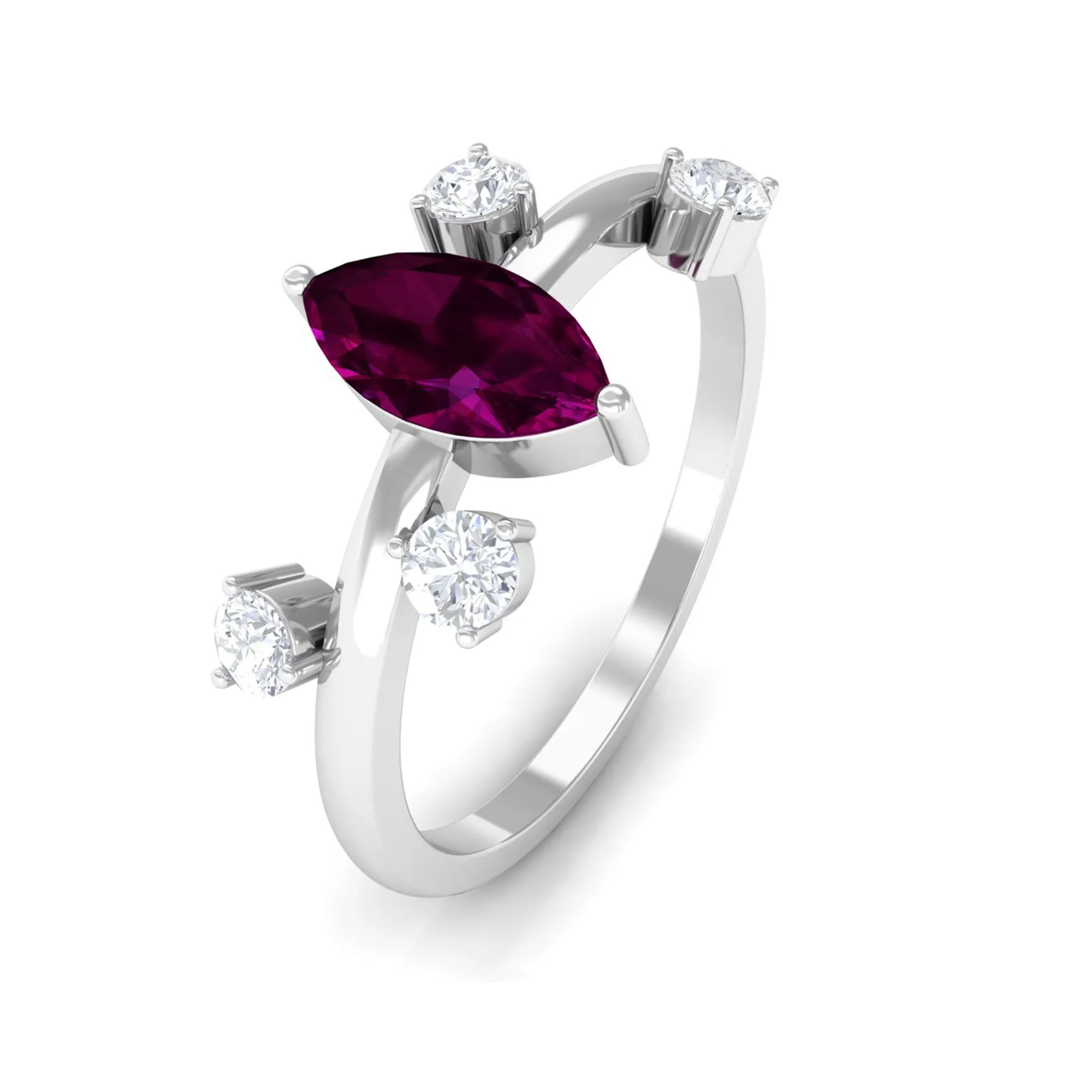 1 CT Marquise Cut Rhodolite Scatter Solitaire Ring with Diamond