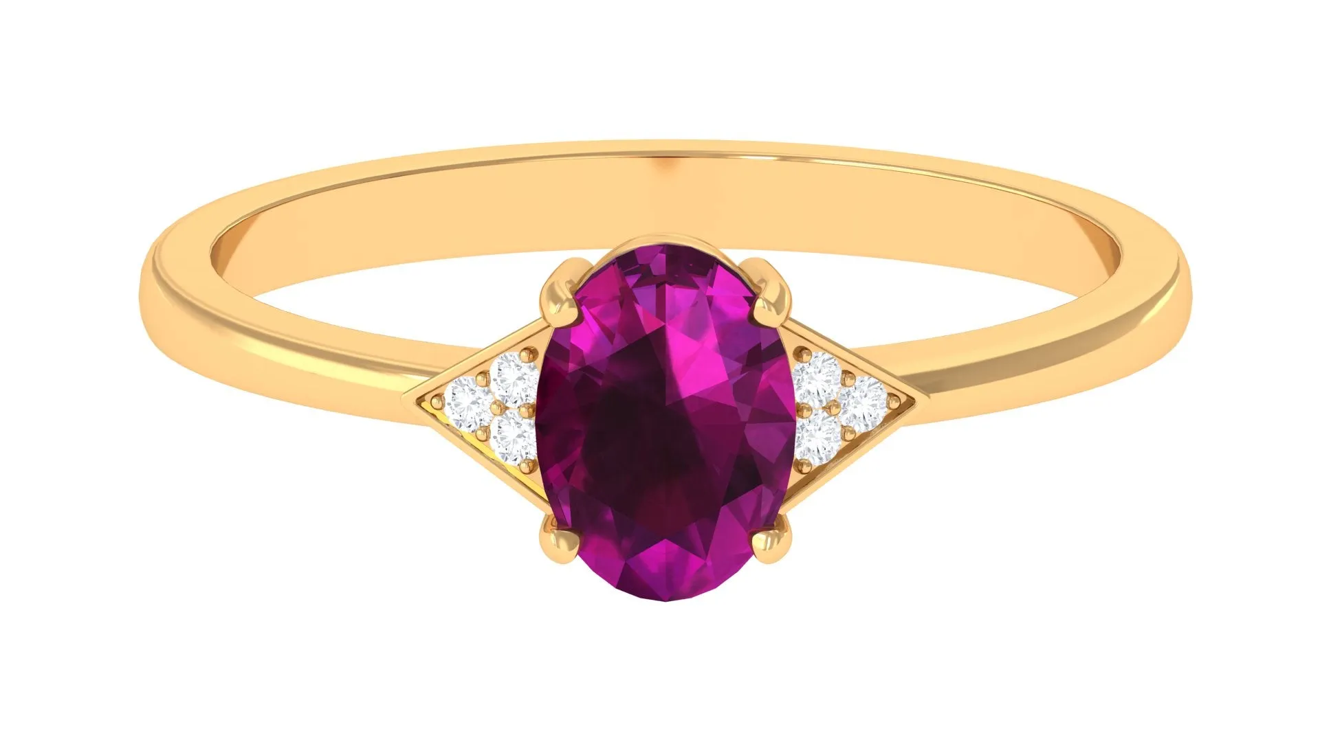 1 CT Oval Rhodolite Solitaire Ring with Diamond Accent