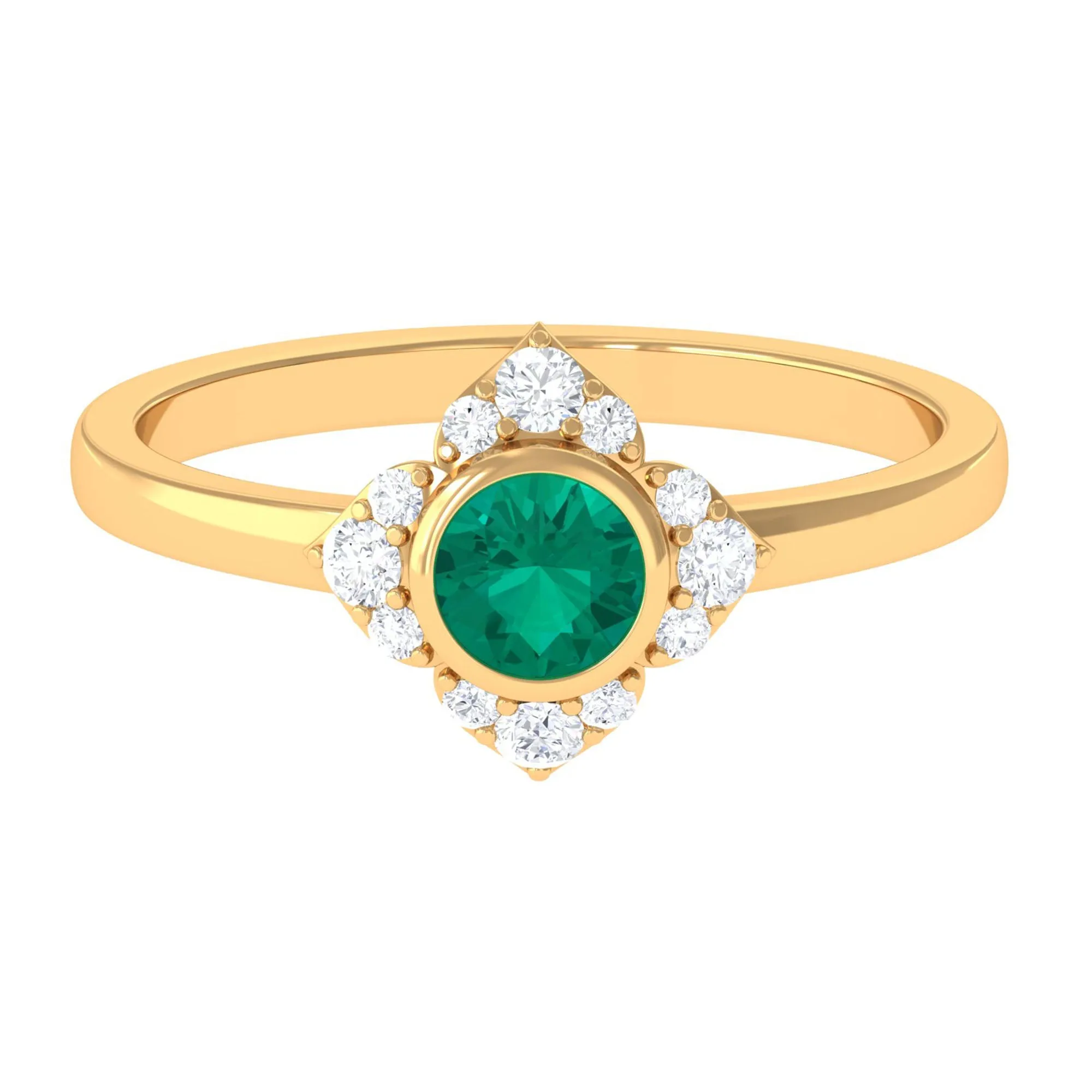 1/2 CT Round Emerald Vintage Engagement Ring with Diamond Accent
