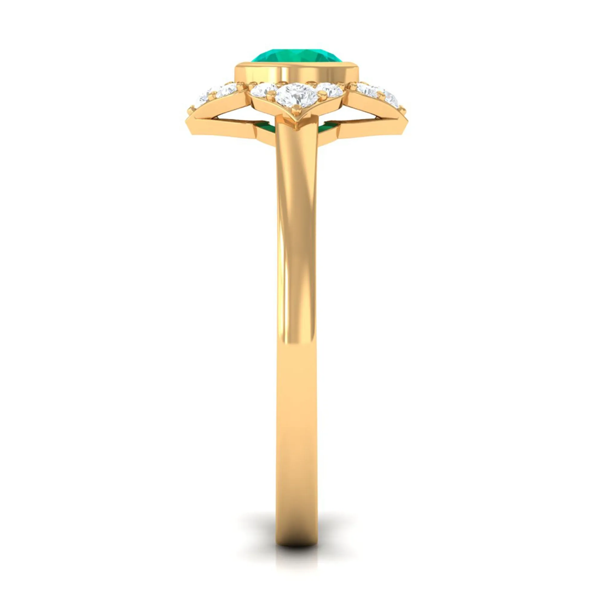1/2 CT Round Emerald Vintage Engagement Ring with Diamond Accent