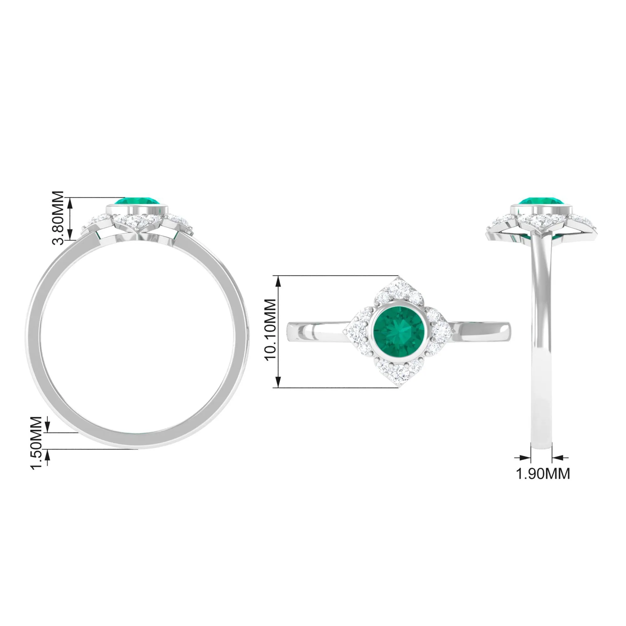 1/2 CT Round Emerald Vintage Engagement Ring with Diamond Accent