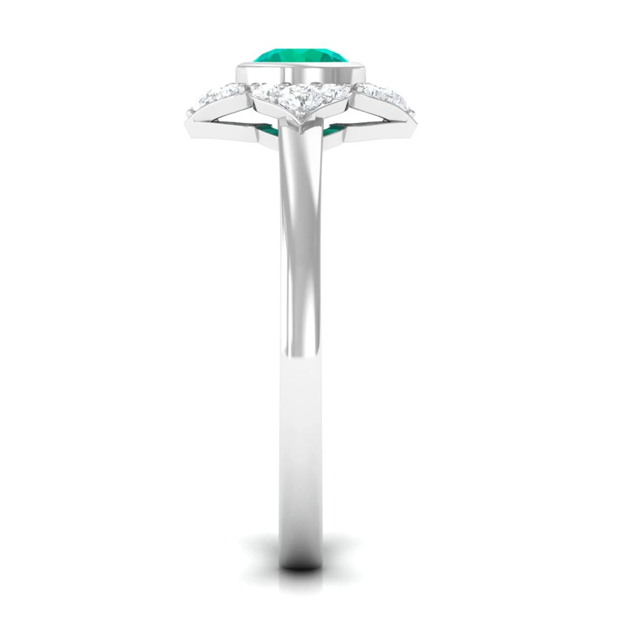 1/2 CT Round Emerald Vintage Engagement Ring with Diamond Accent