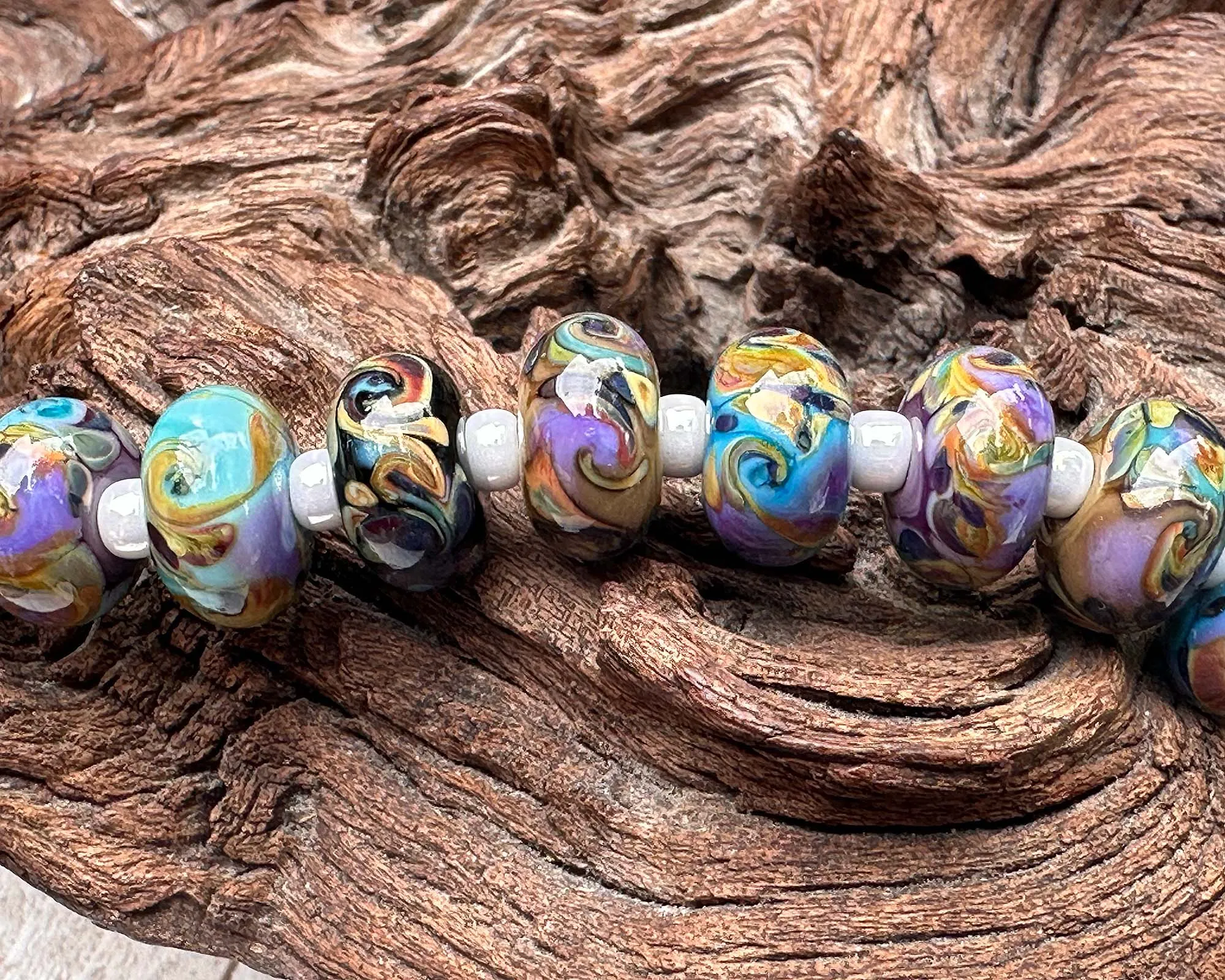 12 Desert Opal Swirls Lampwork Beads Set SRA