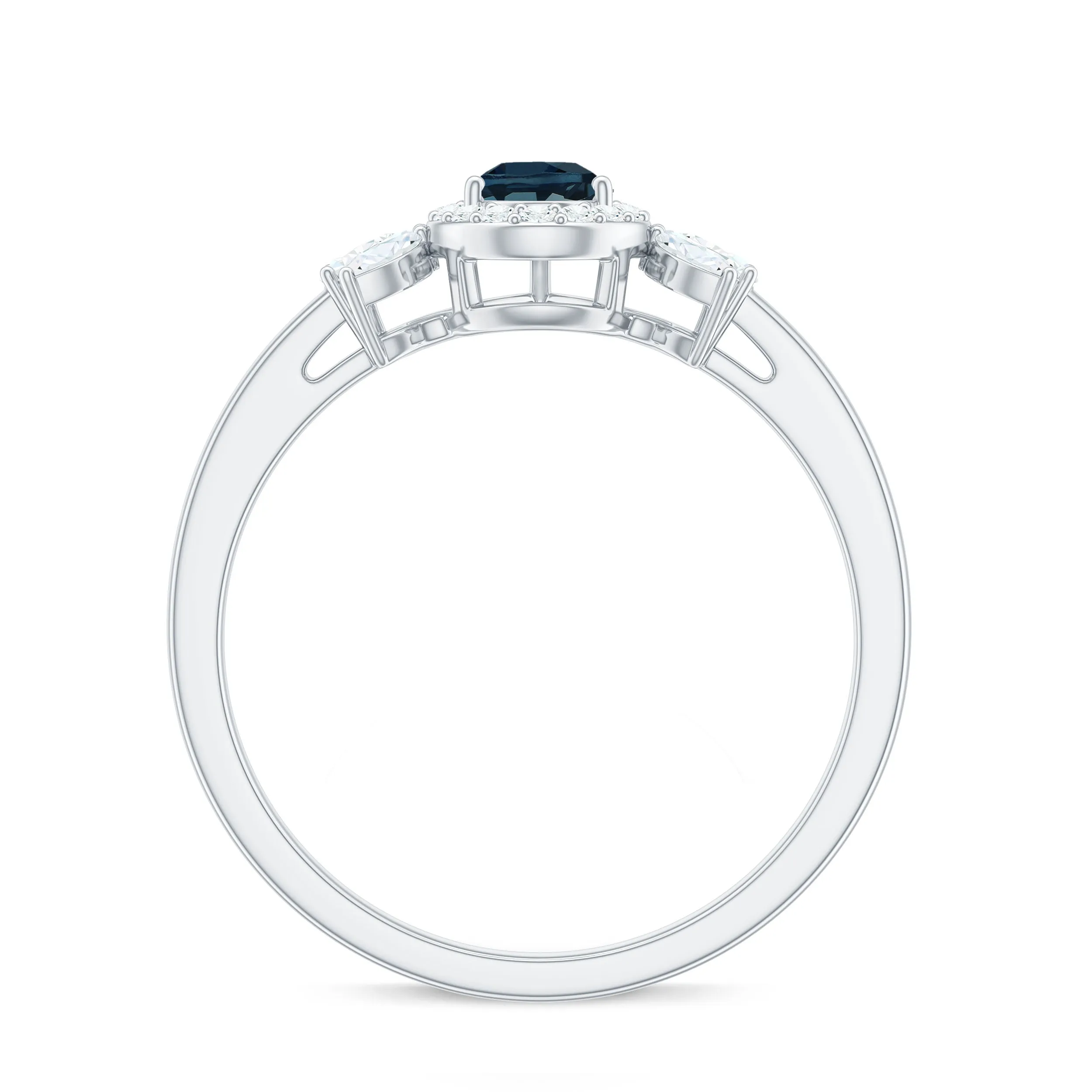 1.25 CT Pear Shape London Blue Topaz Engagement Ring with Diamond Accent
