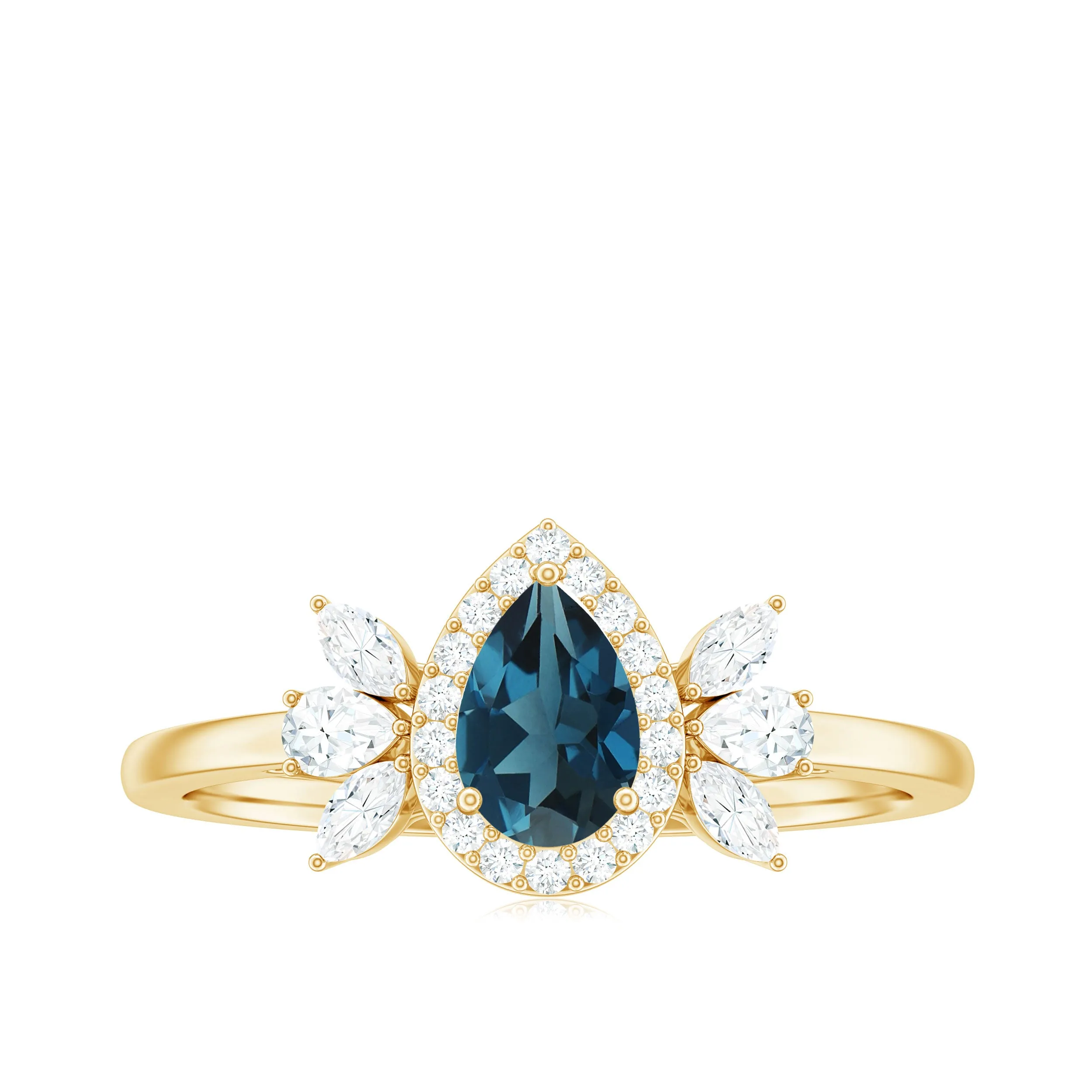 1.25 CT Pear Shape London Blue Topaz Engagement Ring with Diamond Accent