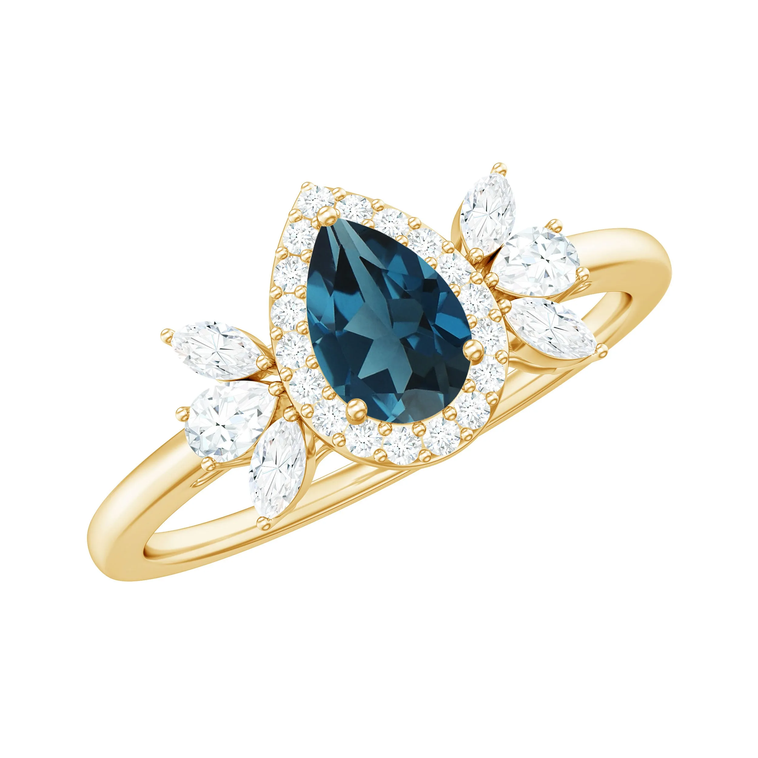 1.25 CT Pear Shape London Blue Topaz Engagement Ring with Diamond Accent