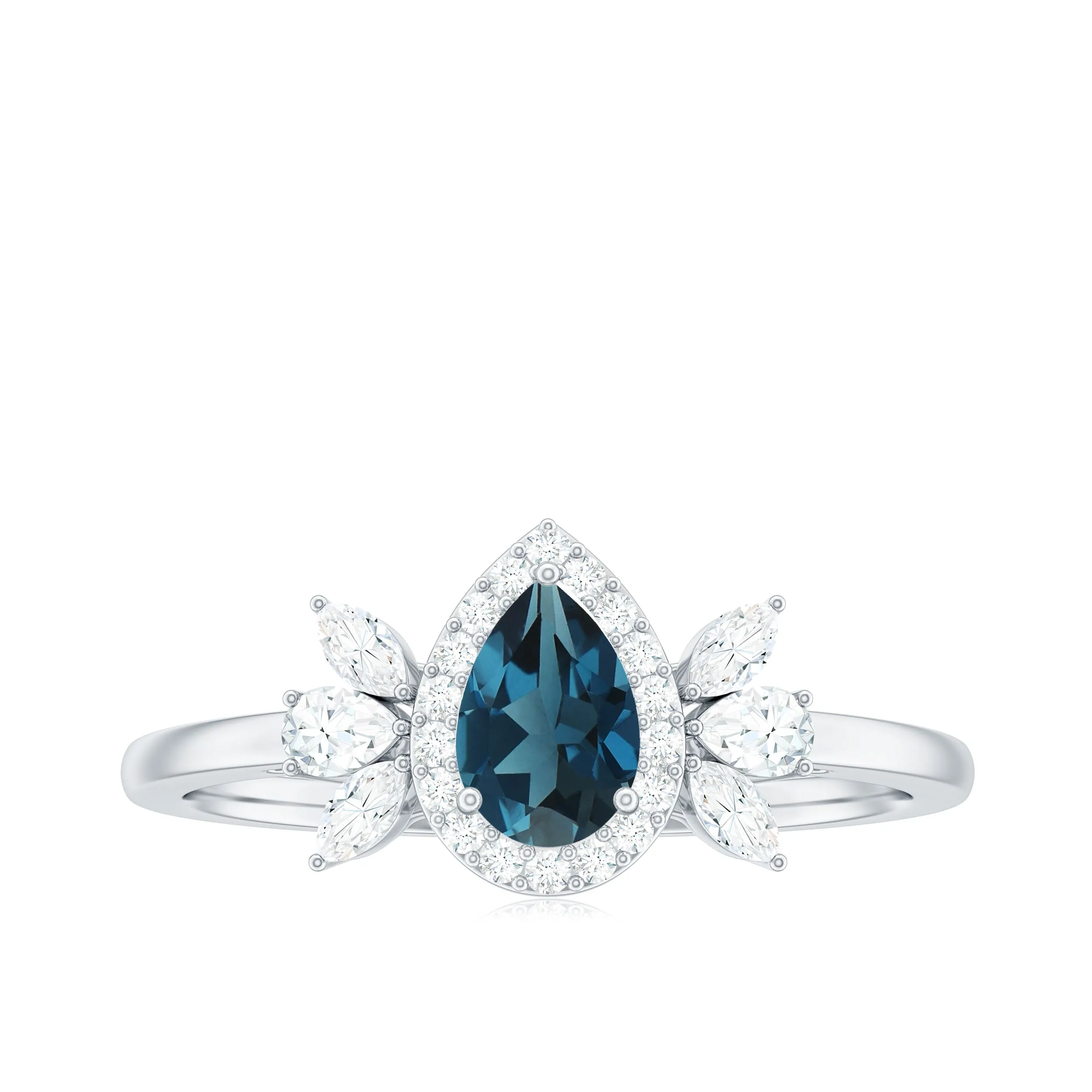 1.25 CT Pear Shape London Blue Topaz Engagement Ring with Diamond Accent