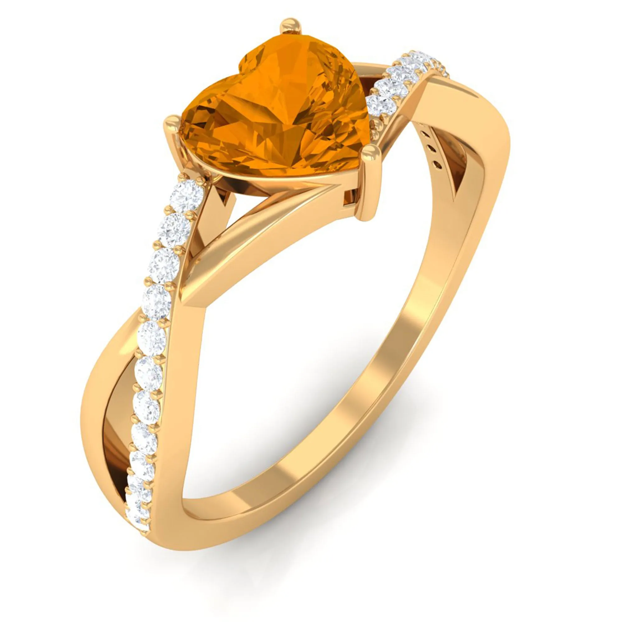 1.25 CT Real Citrine Solitaire Ring in Prong Setting with Diamond
