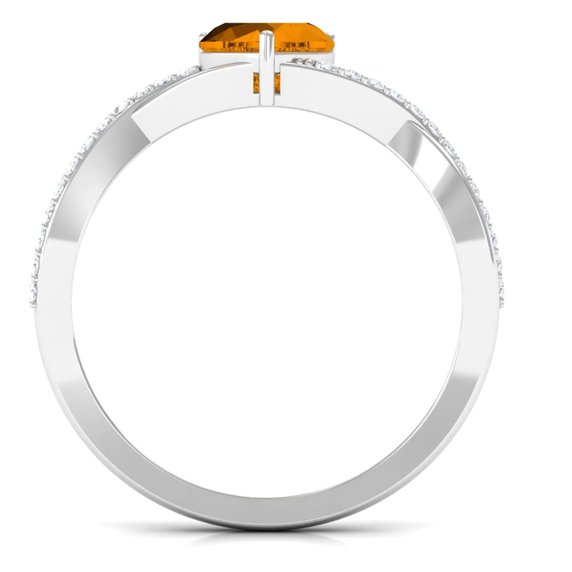 1.25 CT Real Citrine Solitaire Ring in Prong Setting with Diamond