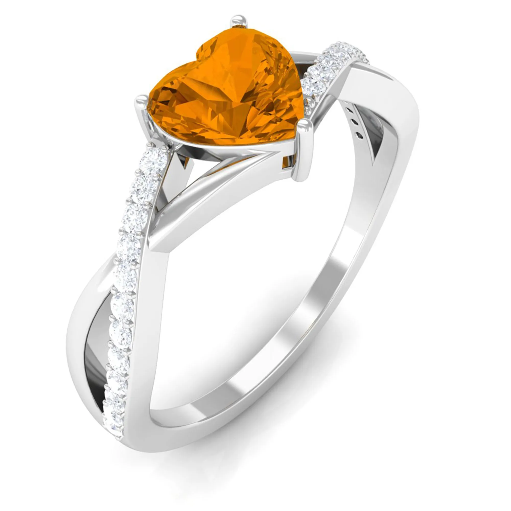 1.25 CT Real Citrine Solitaire Ring in Prong Setting with Diamond