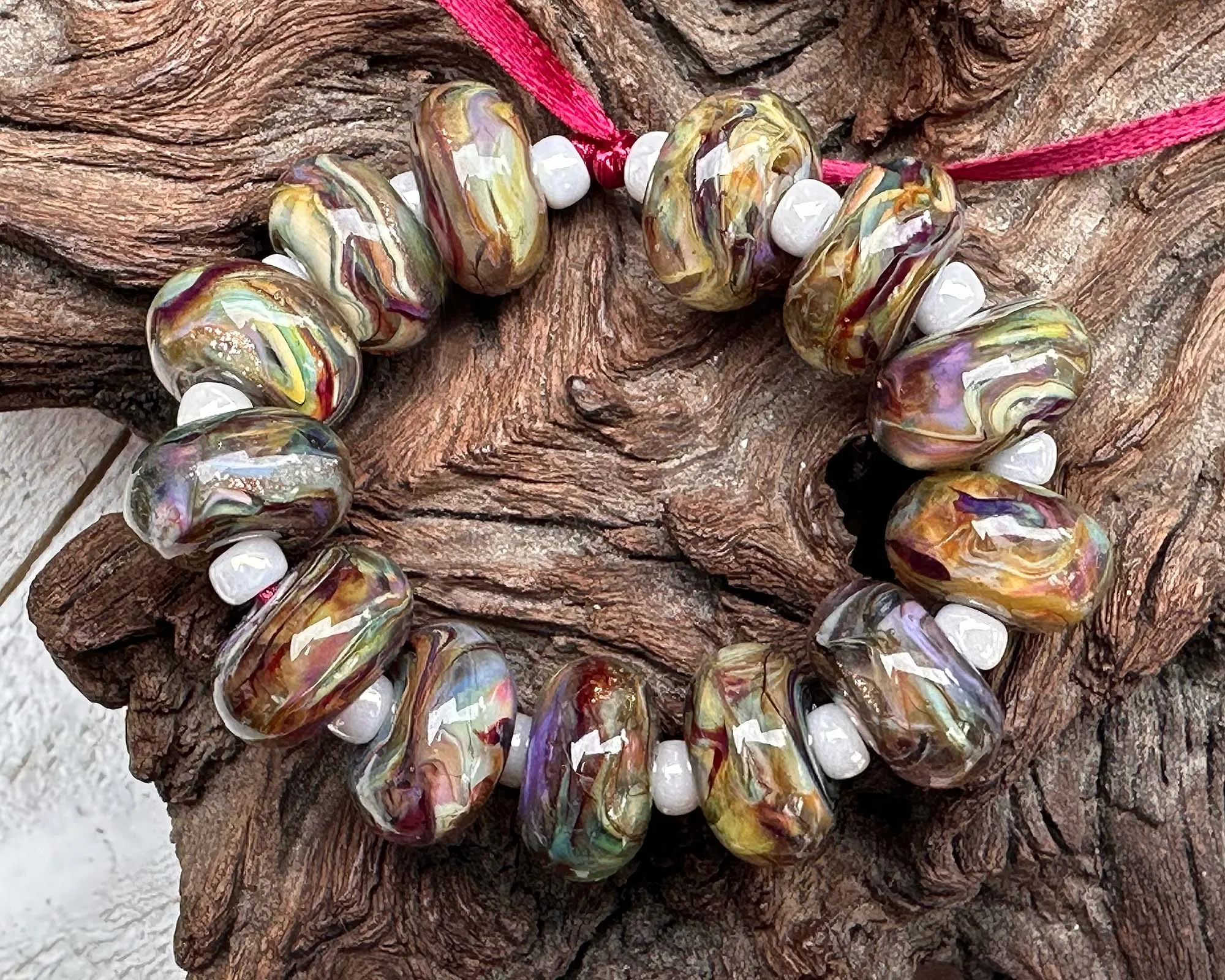 13 Desert Opal Swirls Lampwork Beads Set SRA