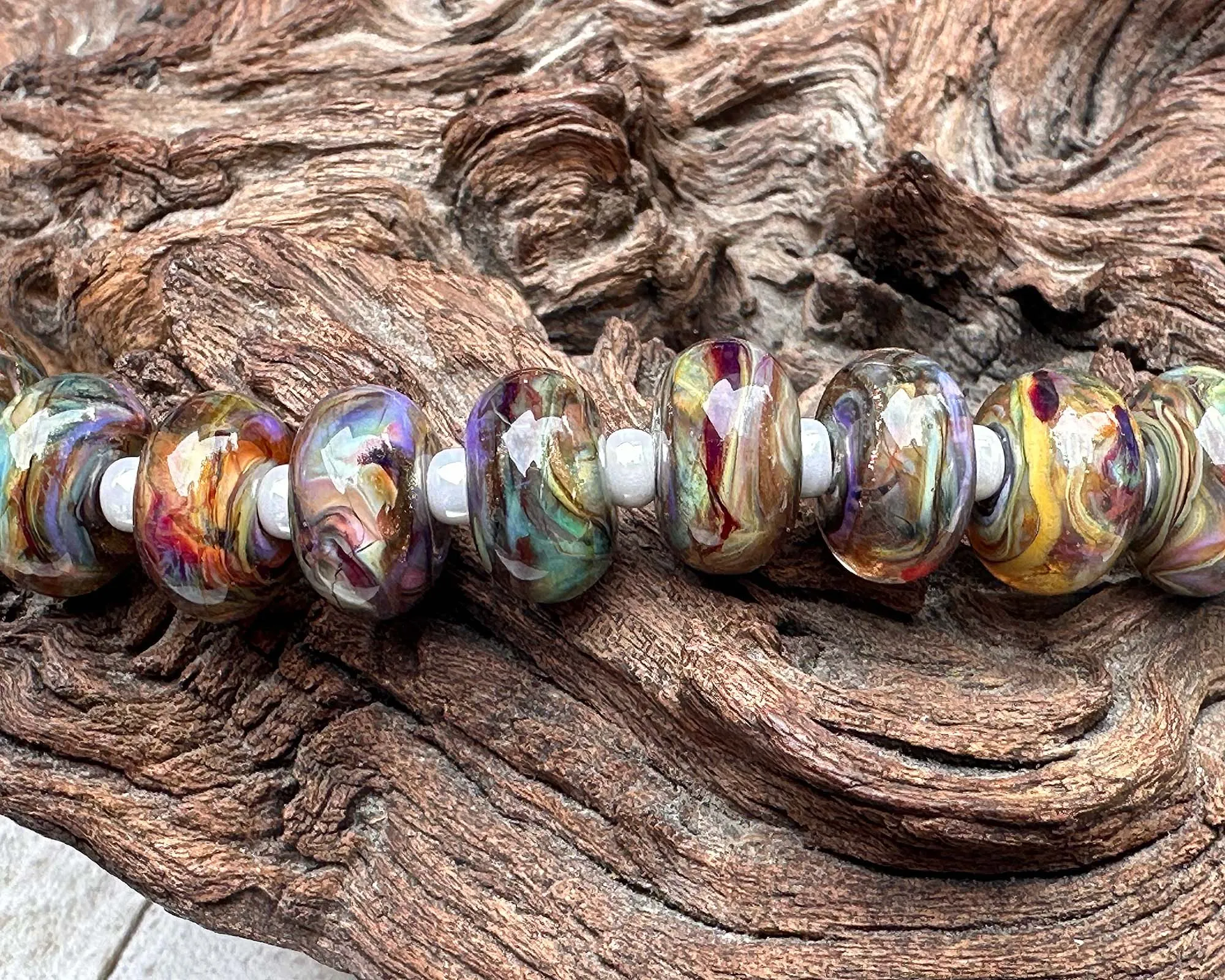 13 Desert Opal Swirls Lampwork Beads Set SRA