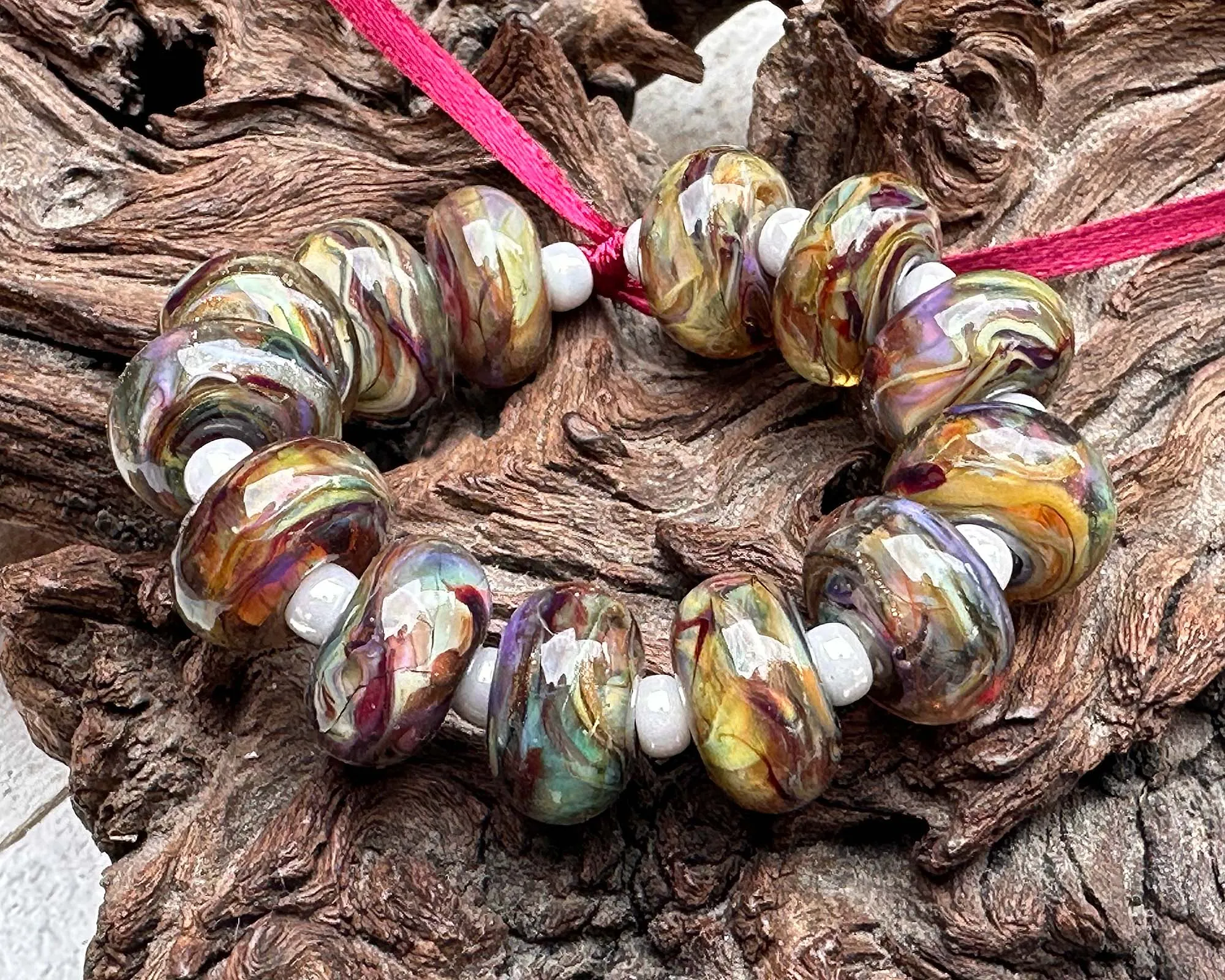 13 Desert Opal Swirls Lampwork Beads Set SRA