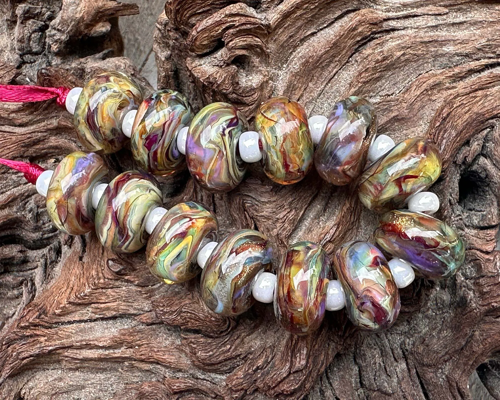 13 Desert Opal Swirls Lampwork Beads Set SRA