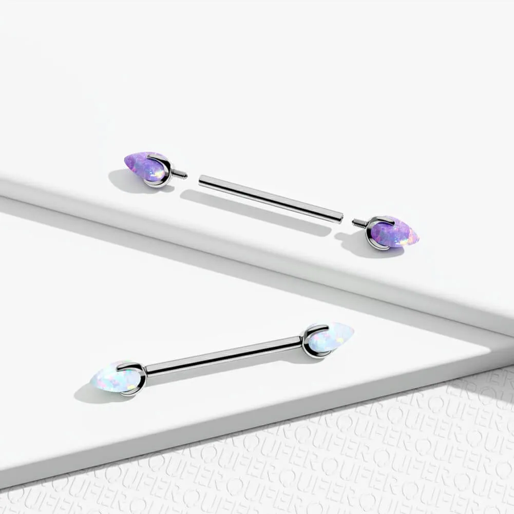 14G 2PCS Titanium Internally Threaded Opal Nipple Rings