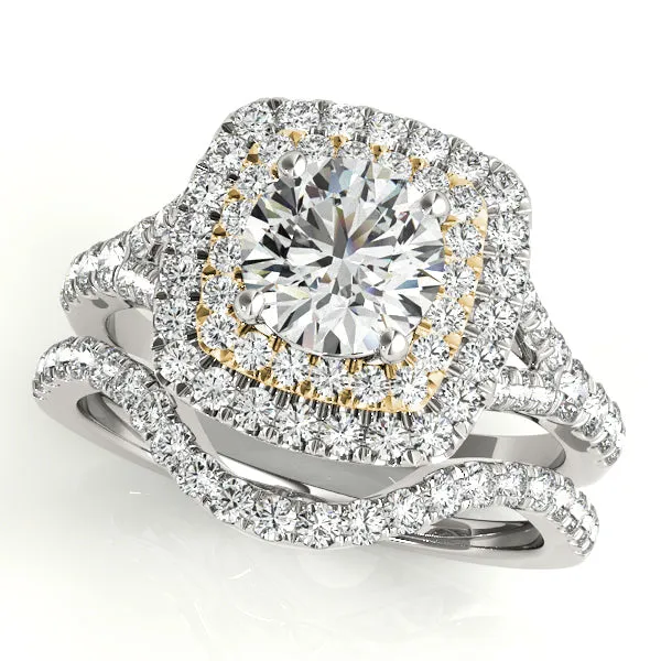 14K Halo Round Brilliant Stone Engagement Ring