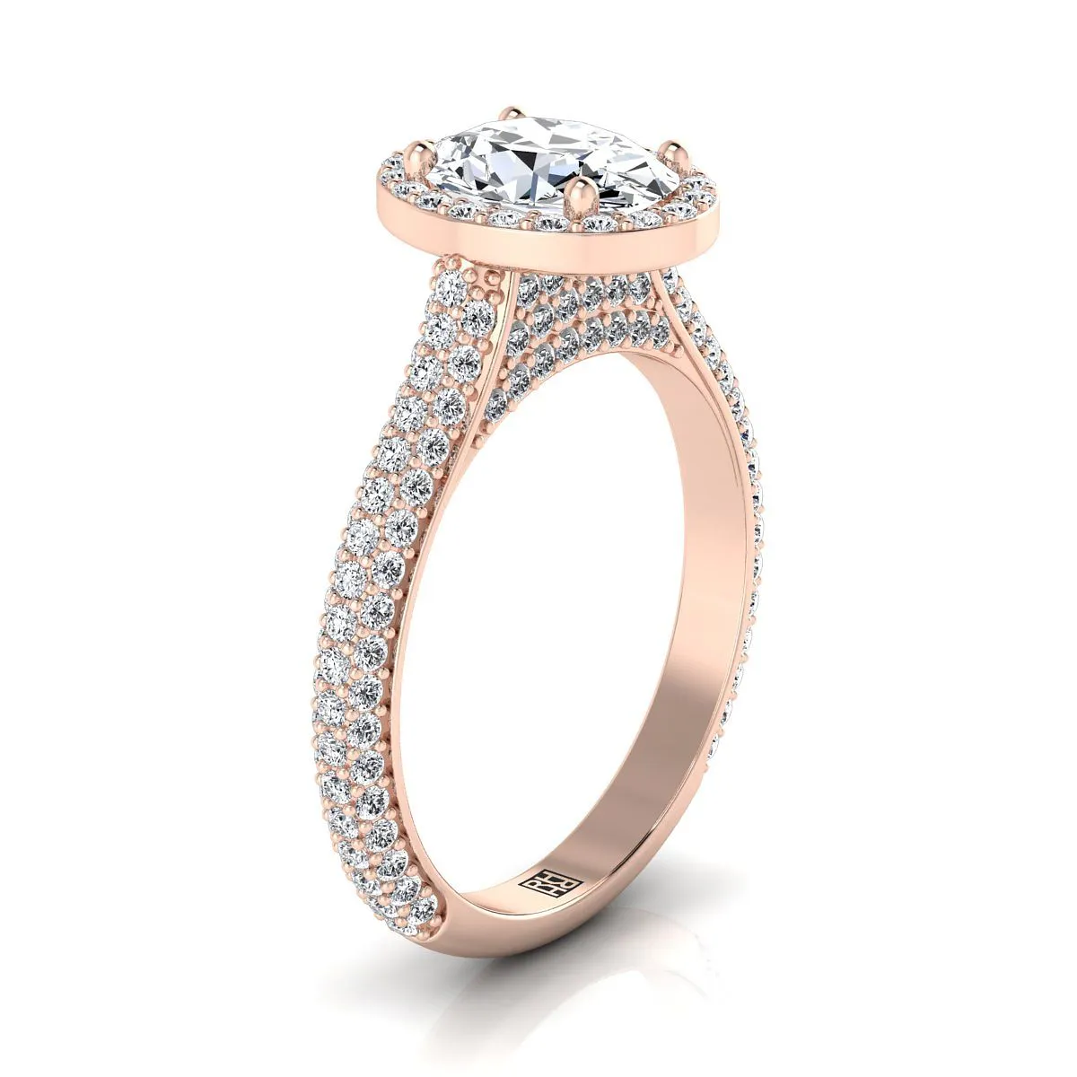 14K Rose Gold Oval Peridot Micro-Pavé Halo With Pave Side Diamond Engagement Ring -7/8ctw