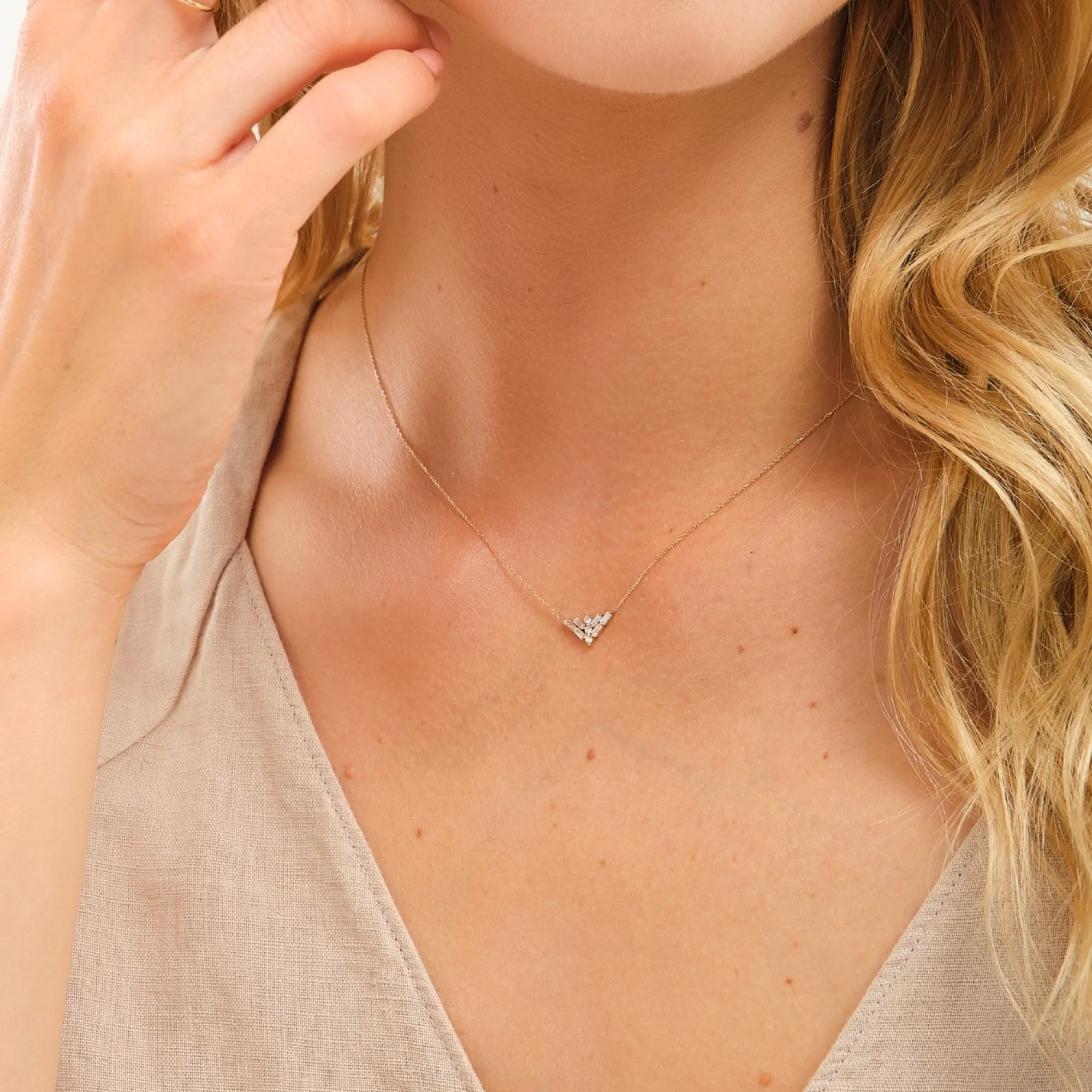 14K Solid Gold Sophie Baguette Diamond Necklace