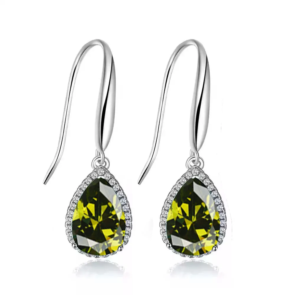 14k White Gold Plated 1 Ct Created Peridot Teardrop Earrings