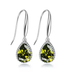 14k White Gold Plated 1 Ct Created Peridot Teardrop Earrings