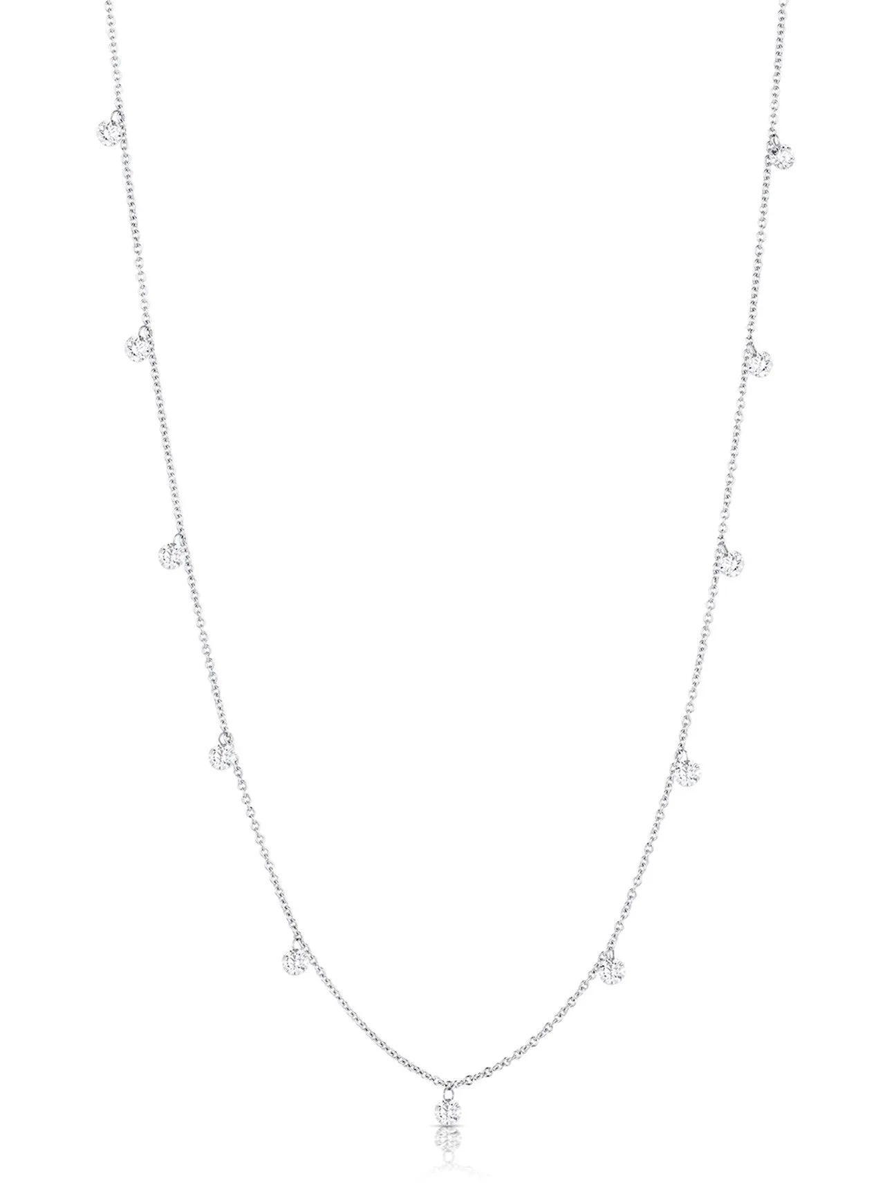 14K White Gold Round Laser Drilled Diamond Necklace