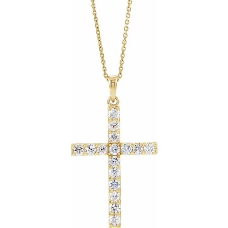 14K Yellow 1/10 CTW Natural Diamond Cross 18" Necklace