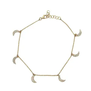 14k Yellow Gold Diamond Crescent Moon Anklet - 0.35ct