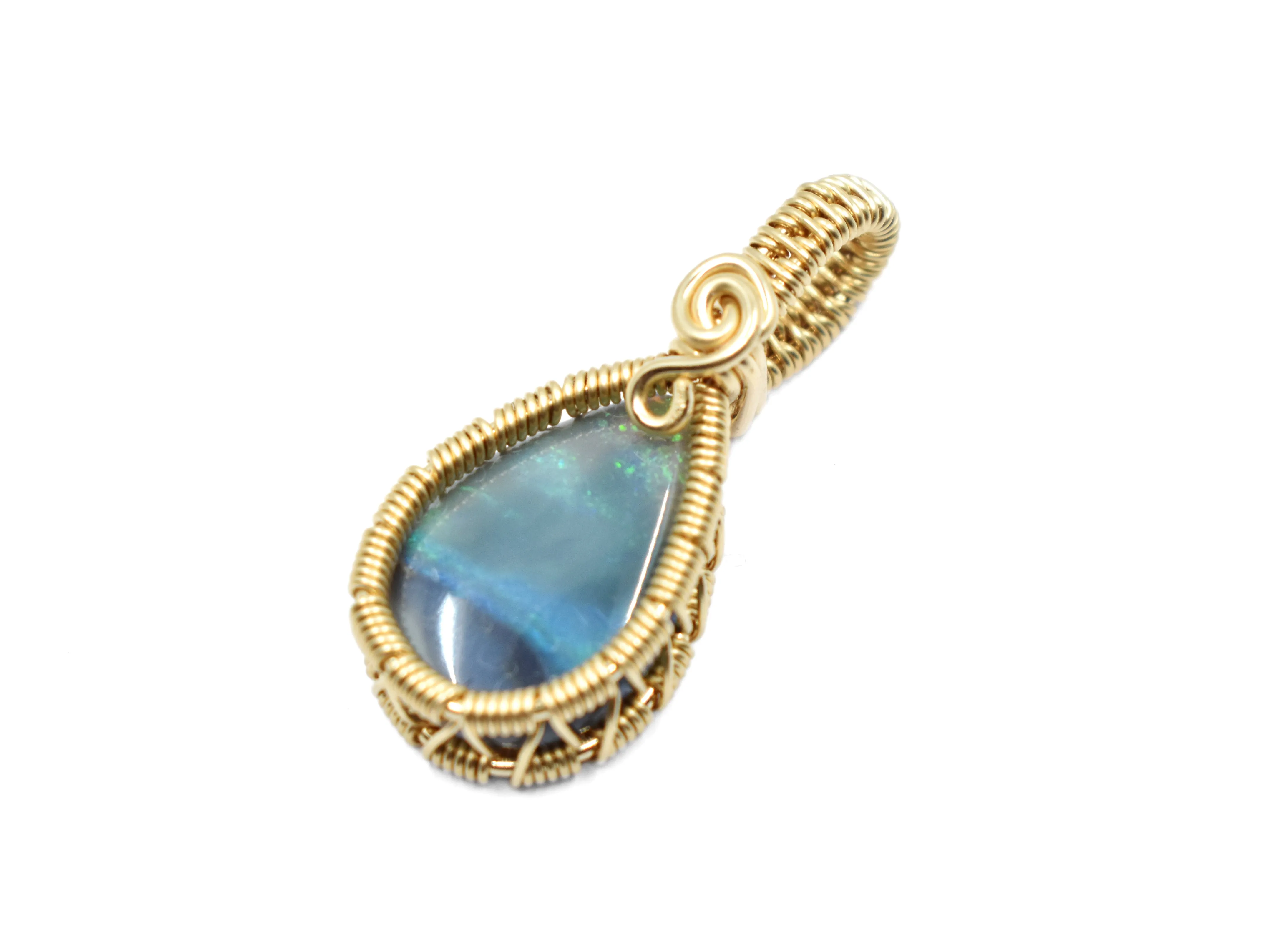 14KT Gold Filled Wire Wrapped Bezel Set Mexican Opal Necklace