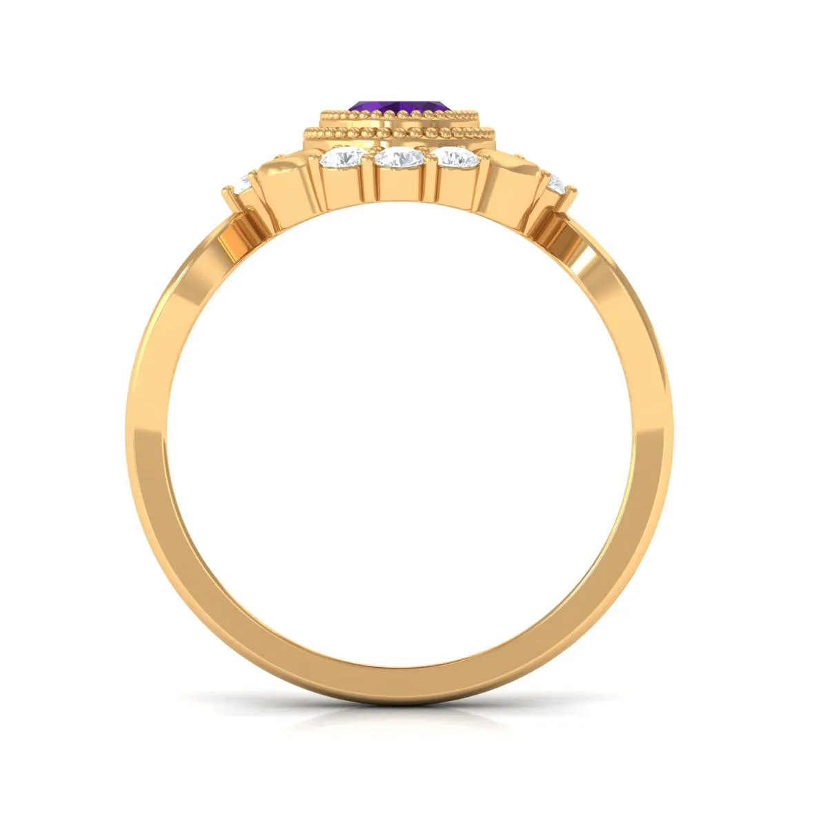 1.5 CT Vintage Inspired Oval Amethyst Engagement Ring with Diamond