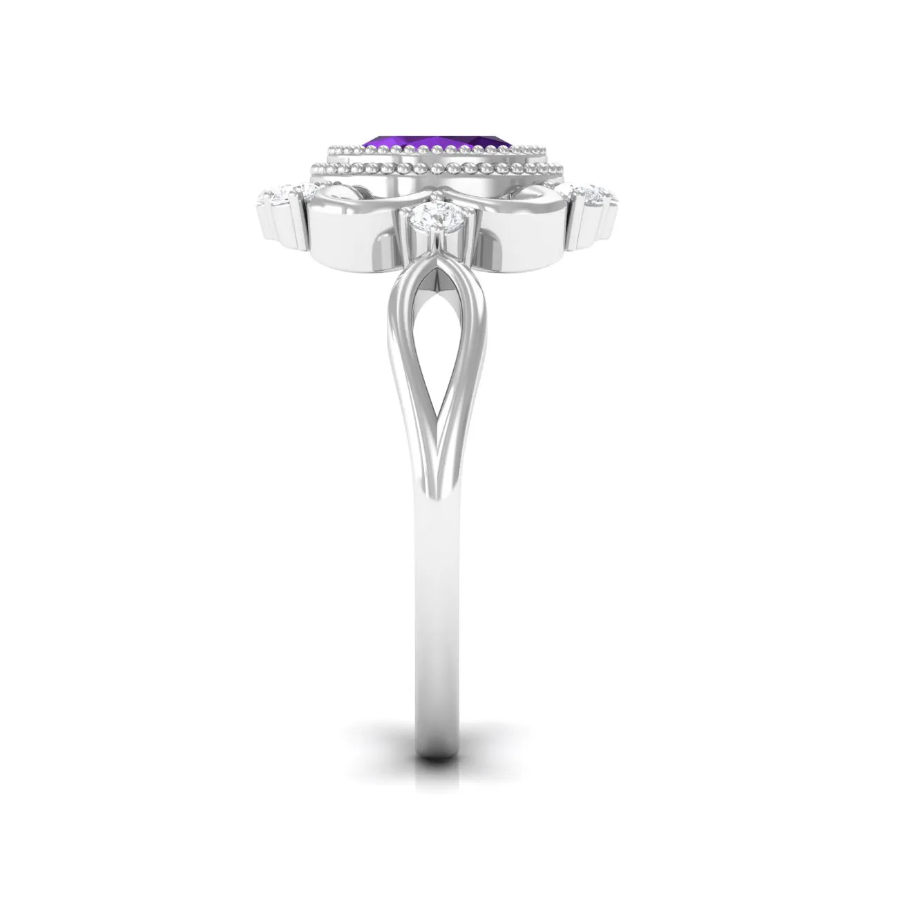 1.5 CT Vintage Inspired Oval Amethyst Engagement Ring with Diamond