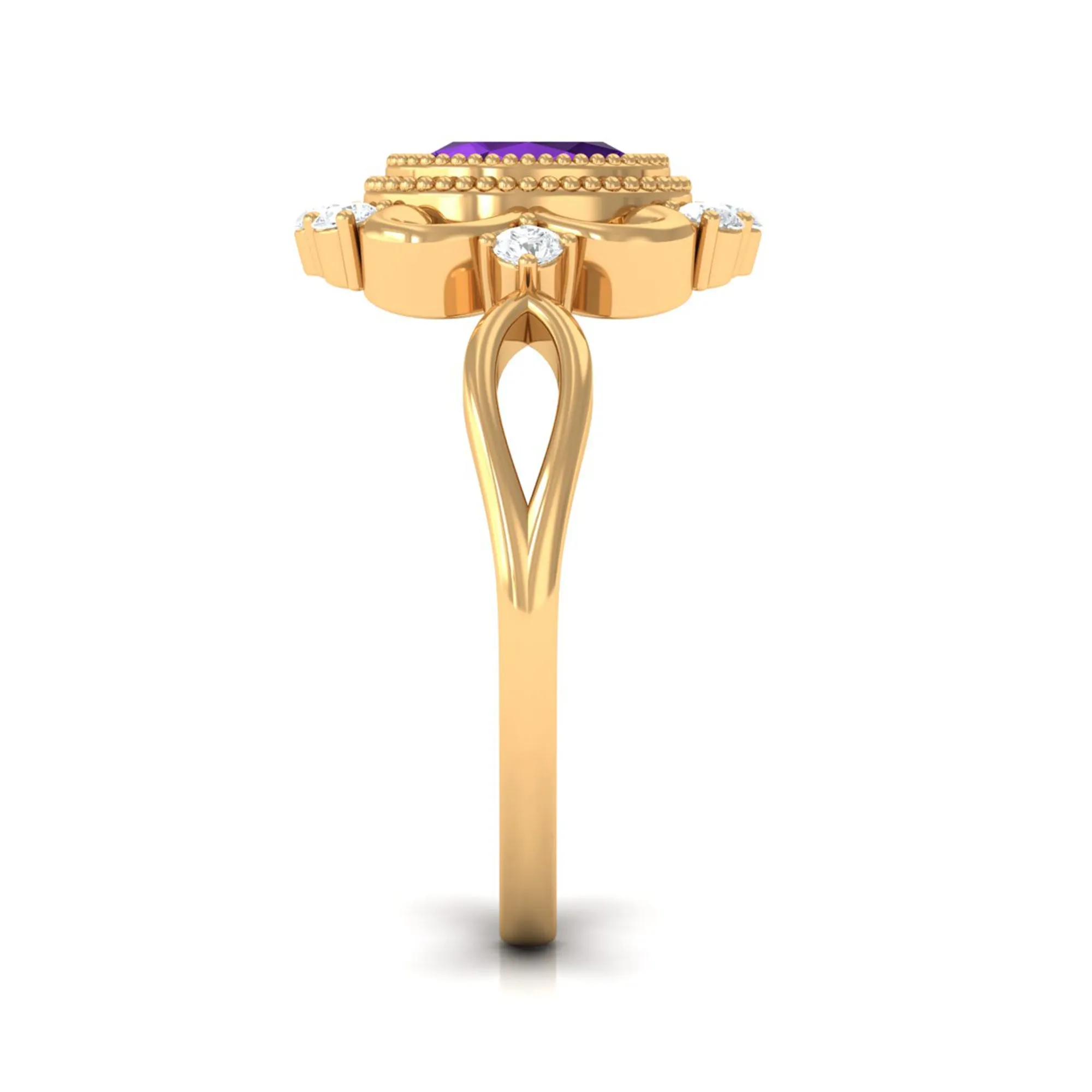 1.5 CT Vintage Inspired Oval Amethyst Engagement Ring with Diamond