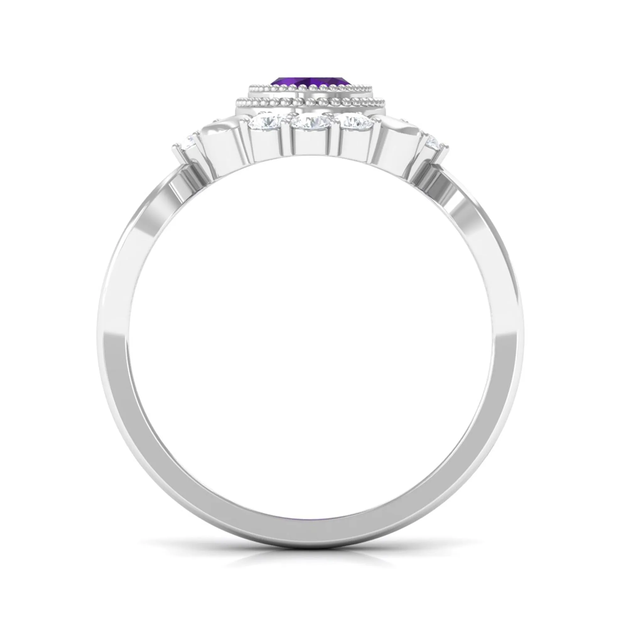 1.5 CT Vintage Inspired Oval Amethyst Engagement Ring with Diamond