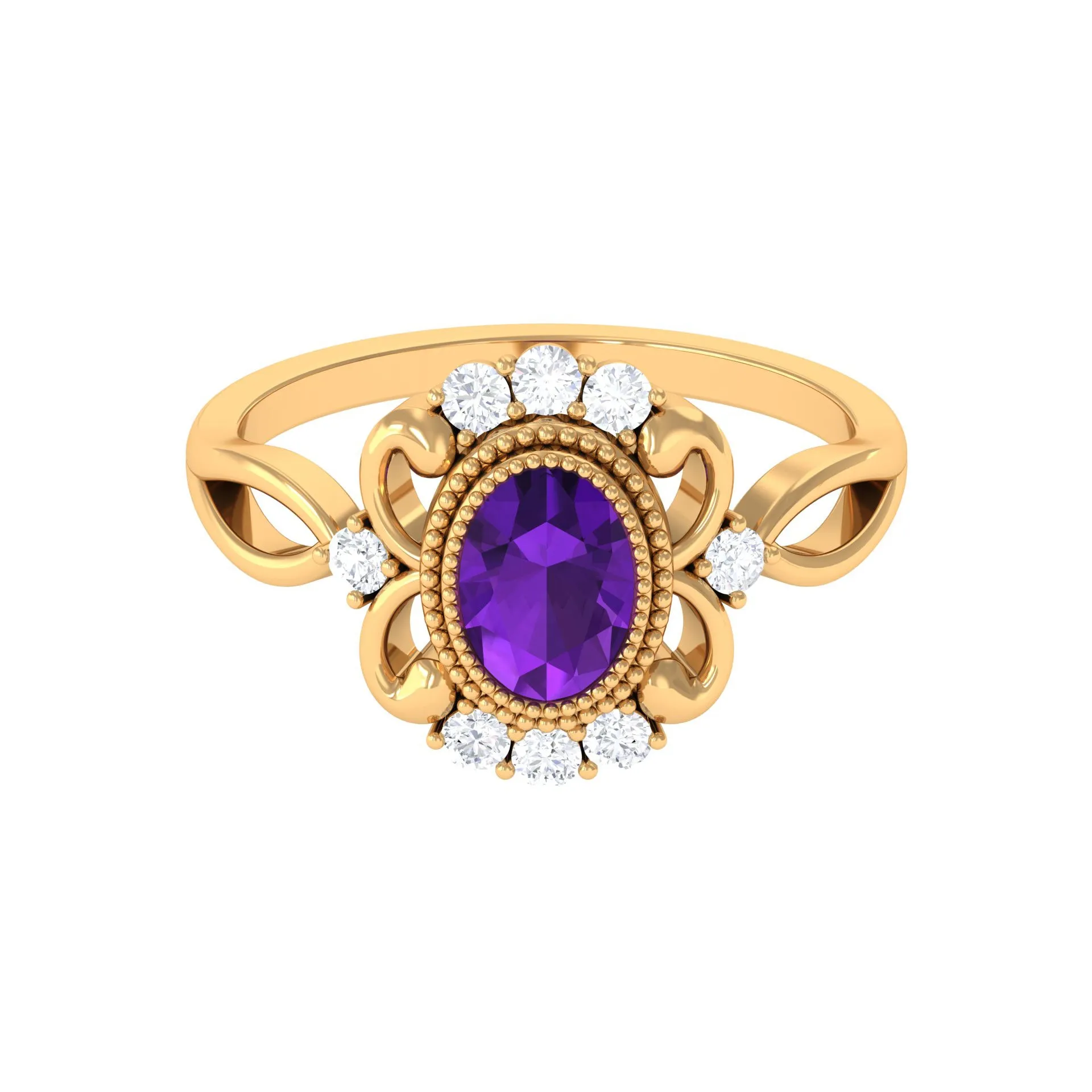 1.5 CT Vintage Inspired Oval Amethyst Engagement Ring with Diamond