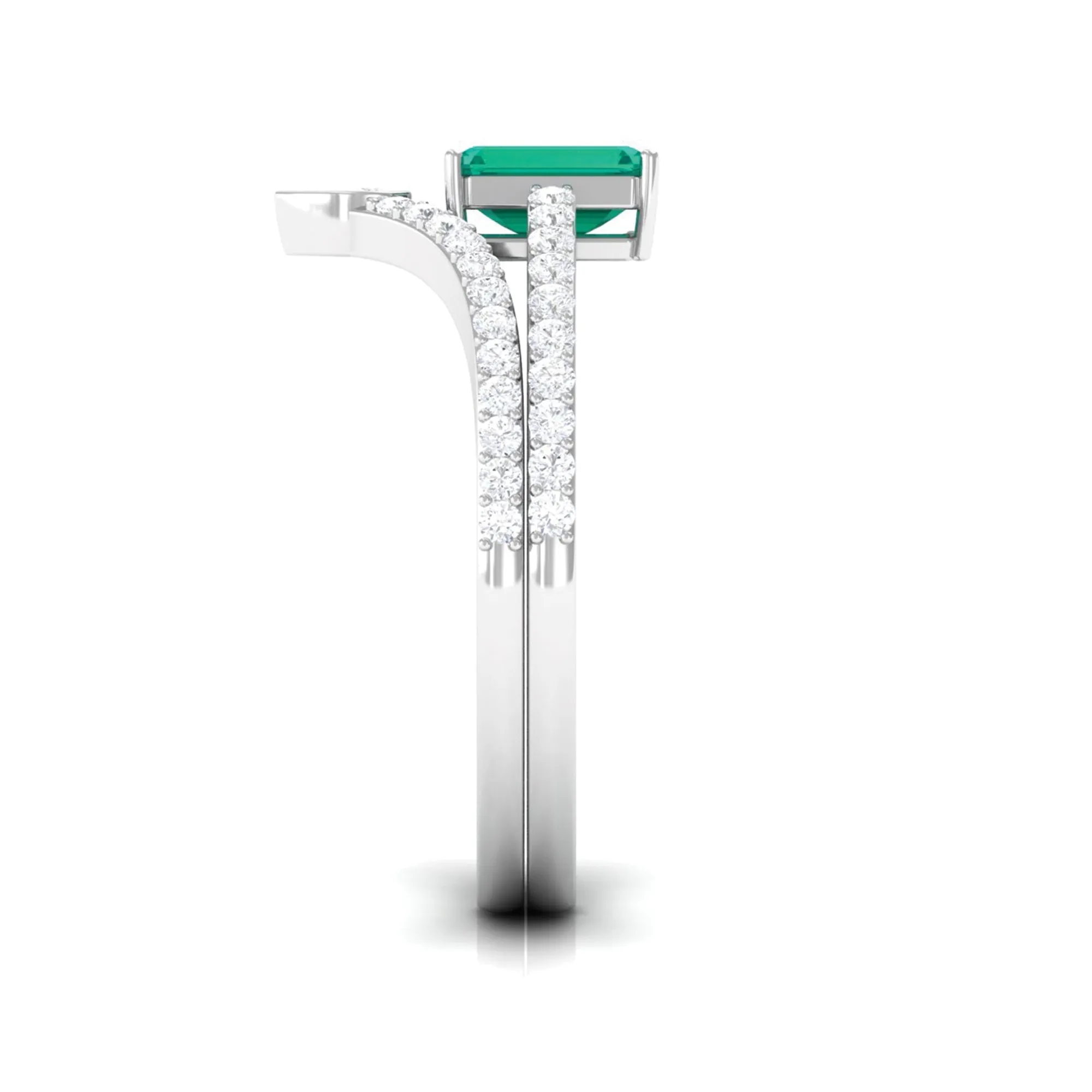 1.50 CT Emerald Solitaire Ring Set with Diamond Enhancer Band