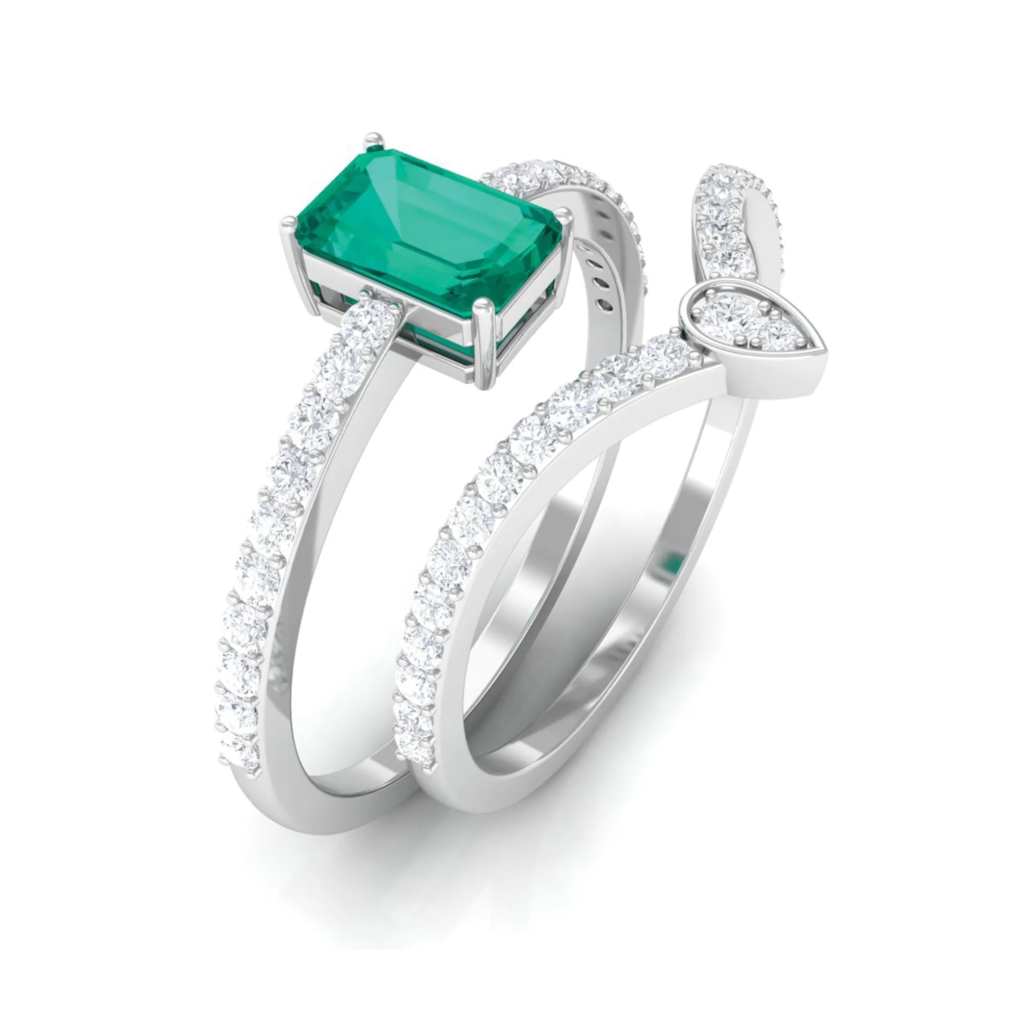 1.50 CT Emerald Solitaire Ring Set with Diamond Enhancer Band