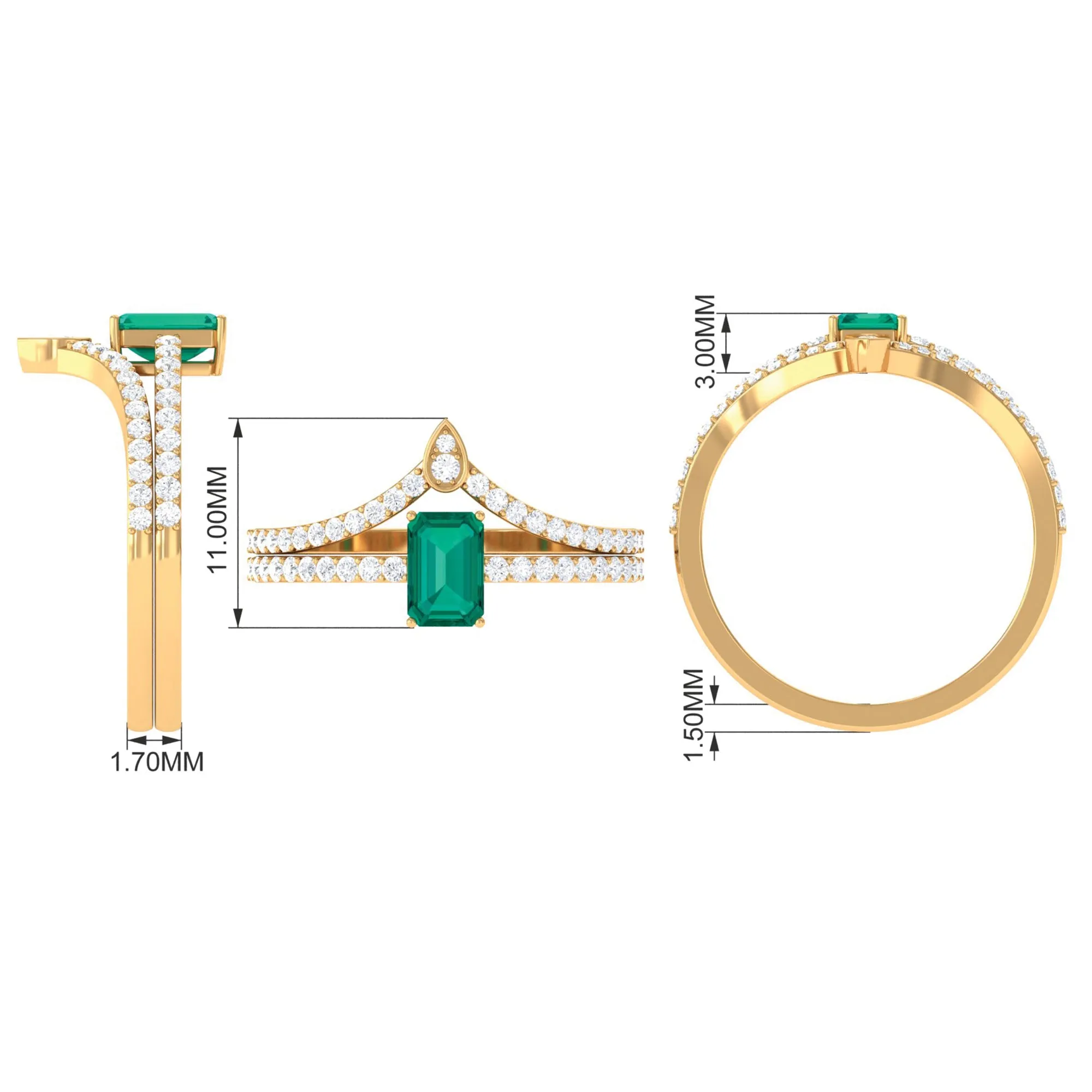 1.50 CT Emerald Solitaire Ring Set with Diamond Enhancer Band
