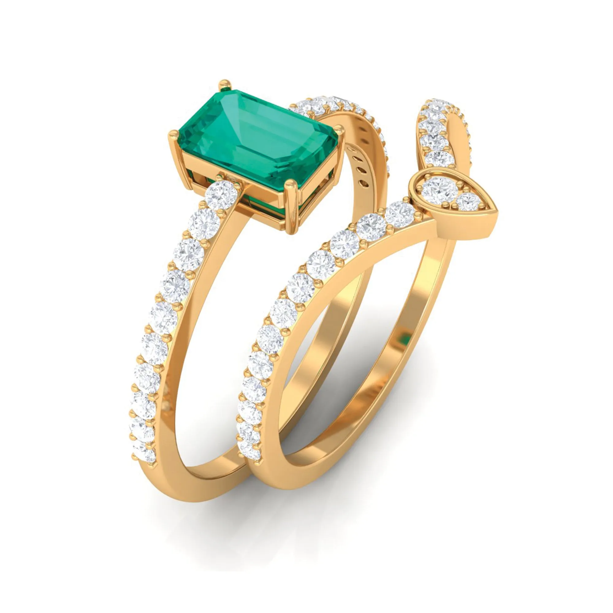 1.50 CT Emerald Solitaire Ring Set with Diamond Enhancer Band