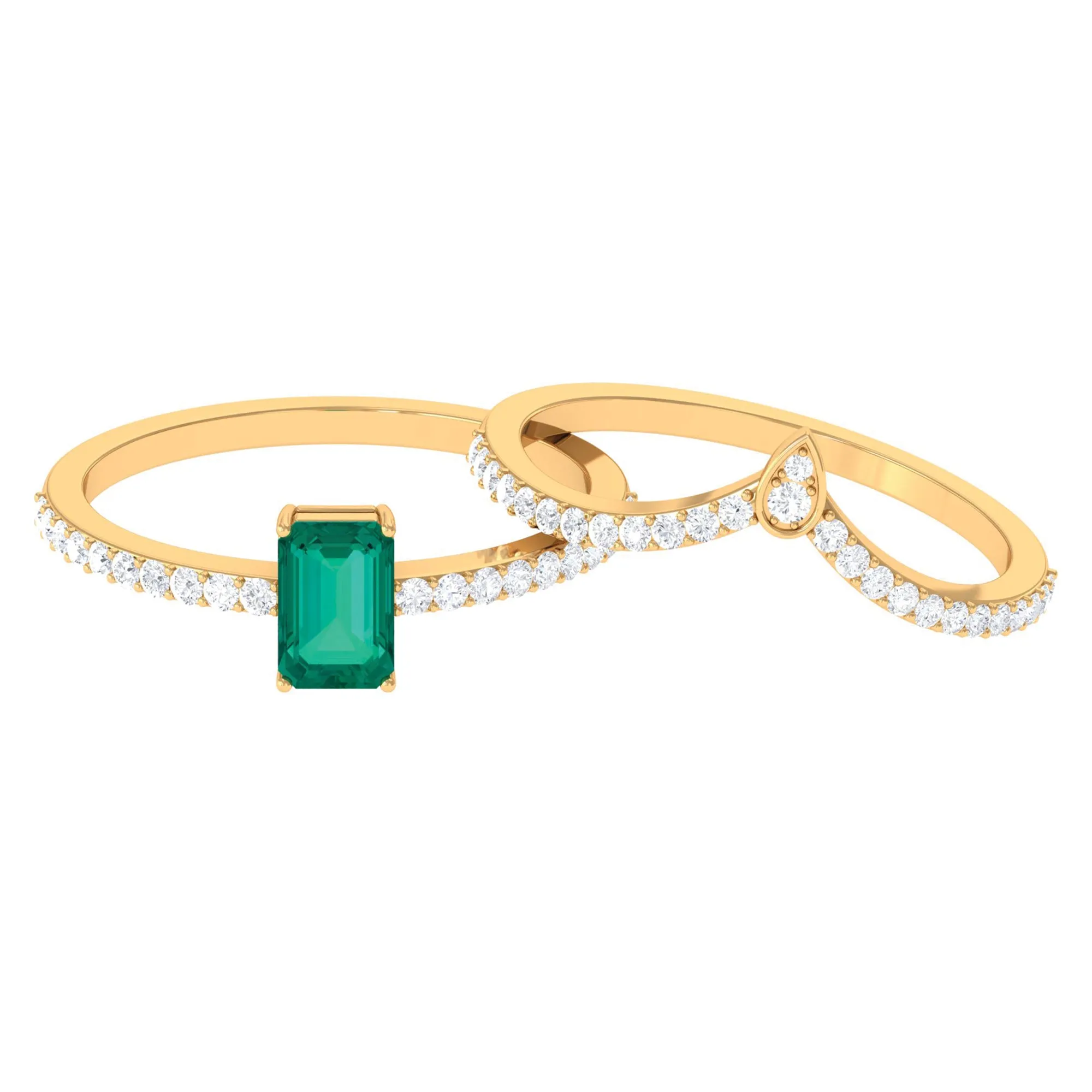 1.50 CT Emerald Solitaire Ring Set with Diamond Enhancer Band