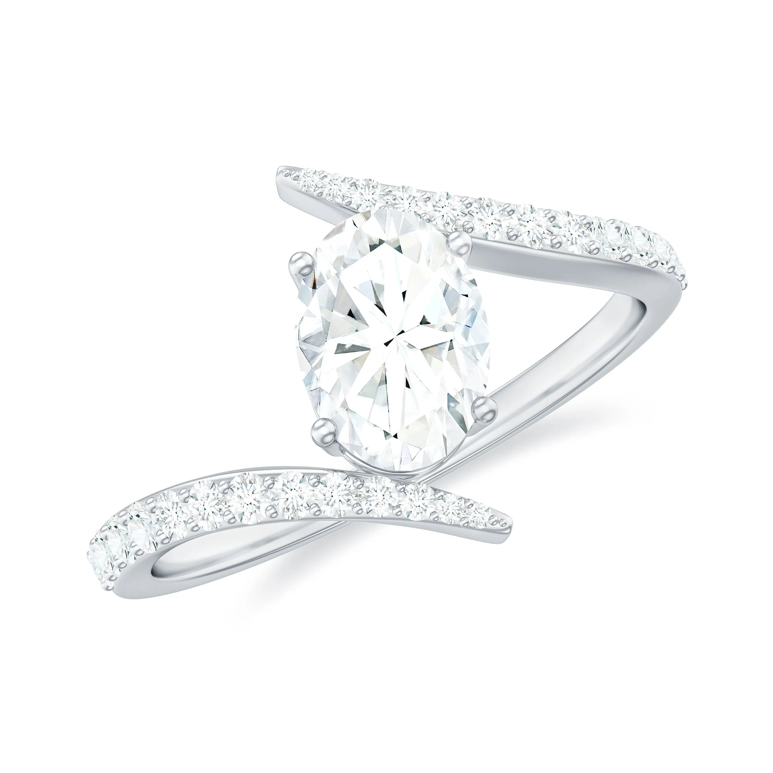 1.50 CT Prong Set Oval Moissanite Bypass Engagement Ring