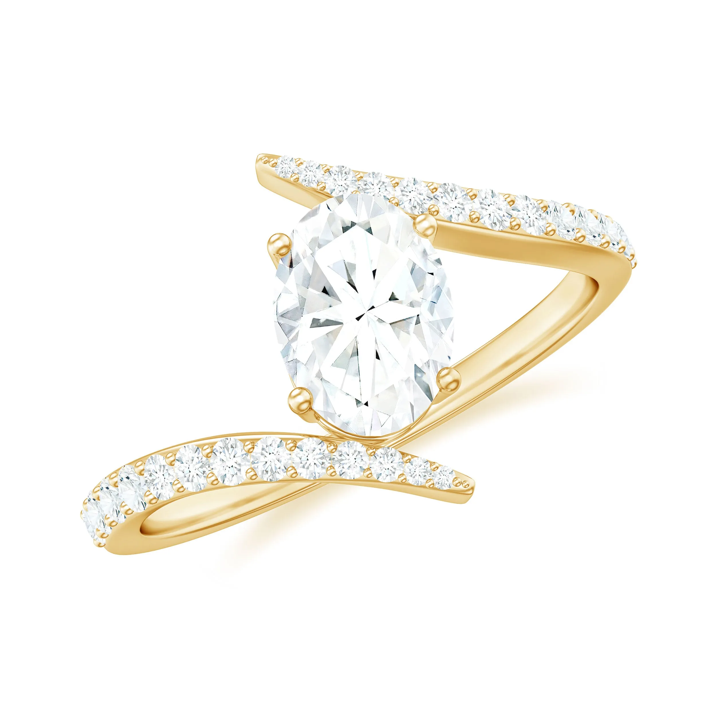 1.50 CT Prong Set Oval Moissanite Bypass Engagement Ring