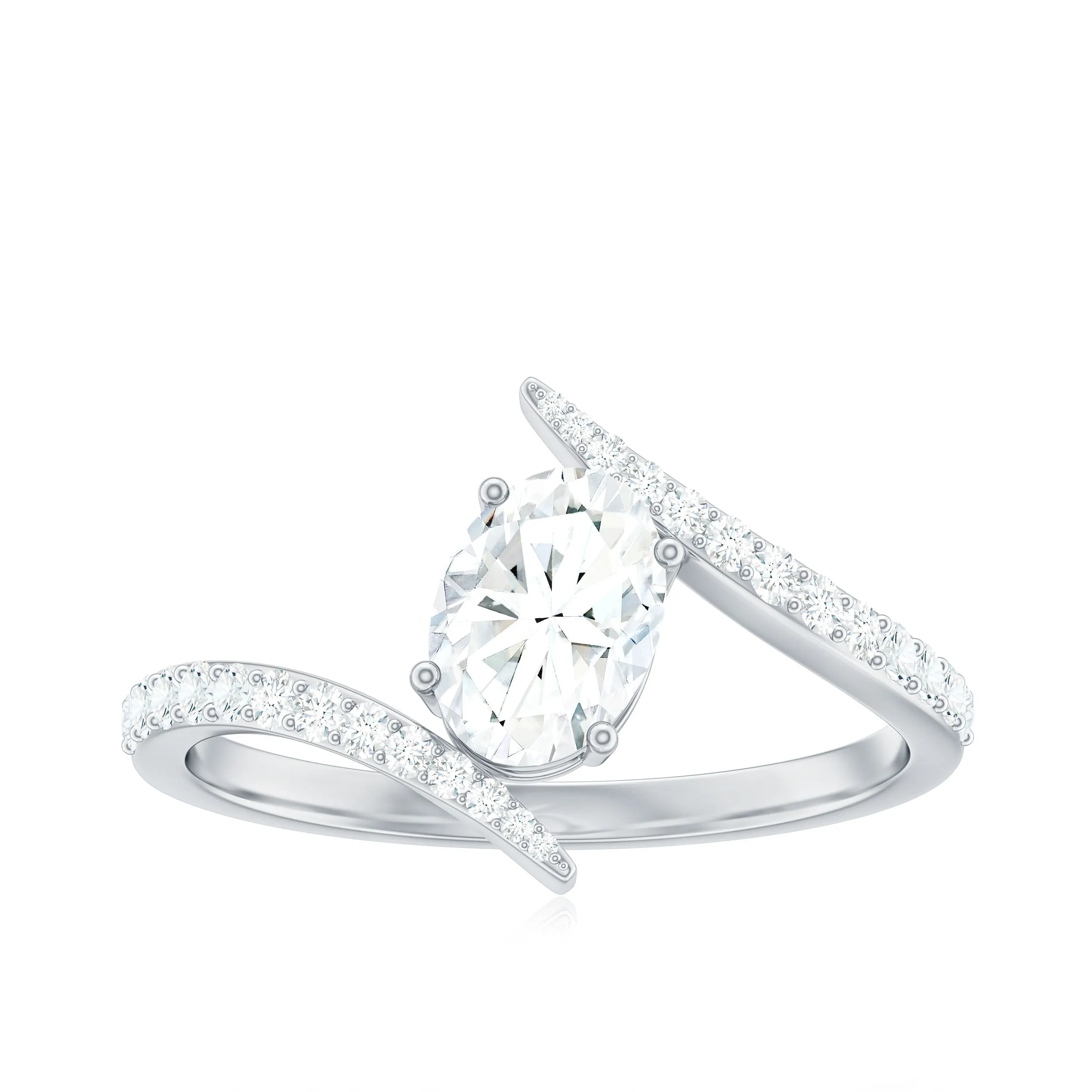 1.50 CT Prong Set Oval Moissanite Bypass Engagement Ring