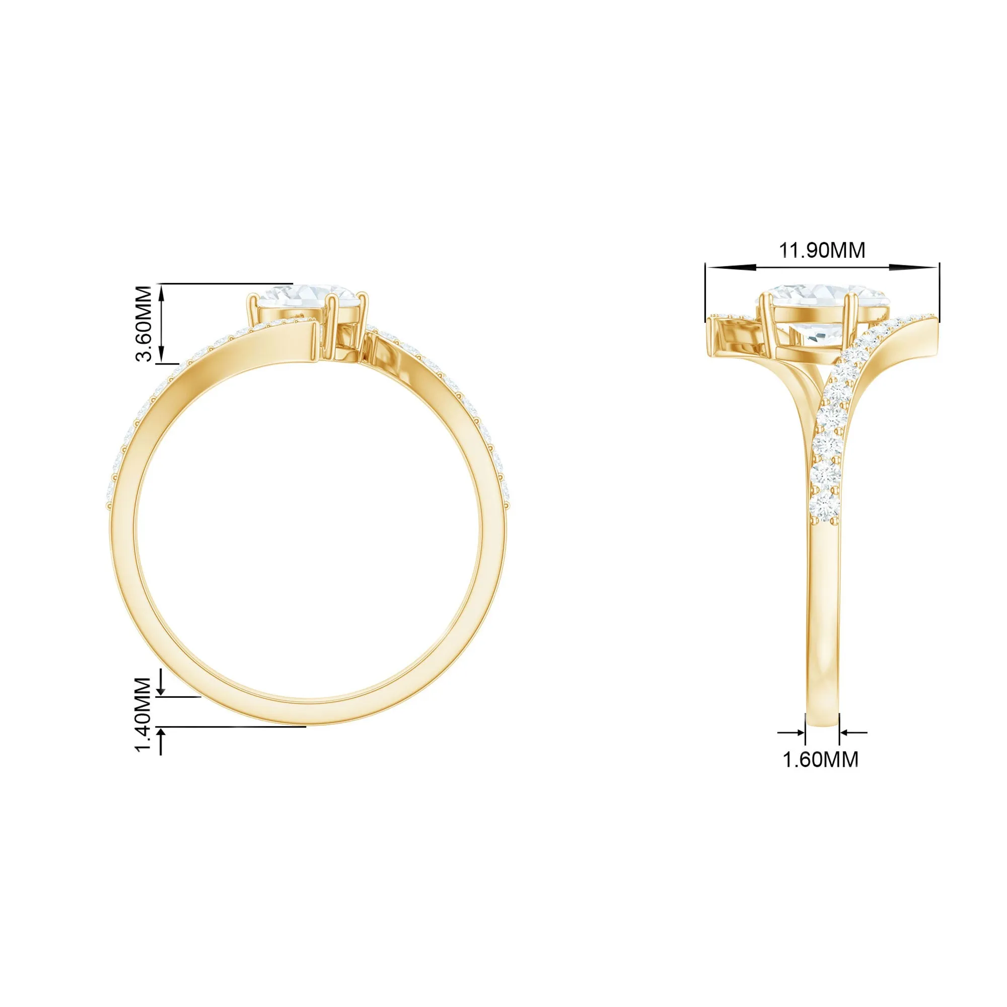 1.50 CT Prong Set Oval Moissanite Bypass Engagement Ring
