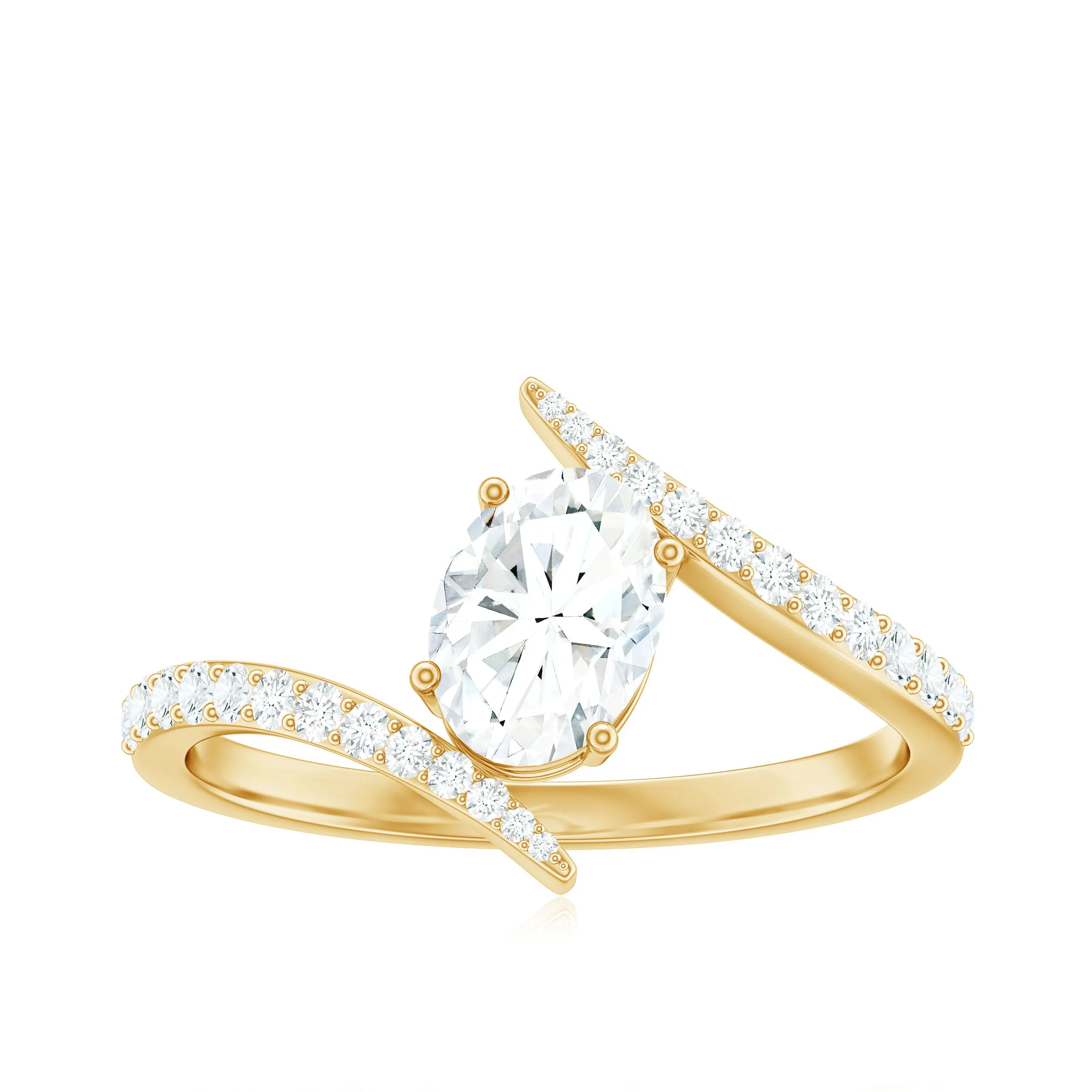 1.50 CT Prong Set Oval Moissanite Bypass Engagement Ring