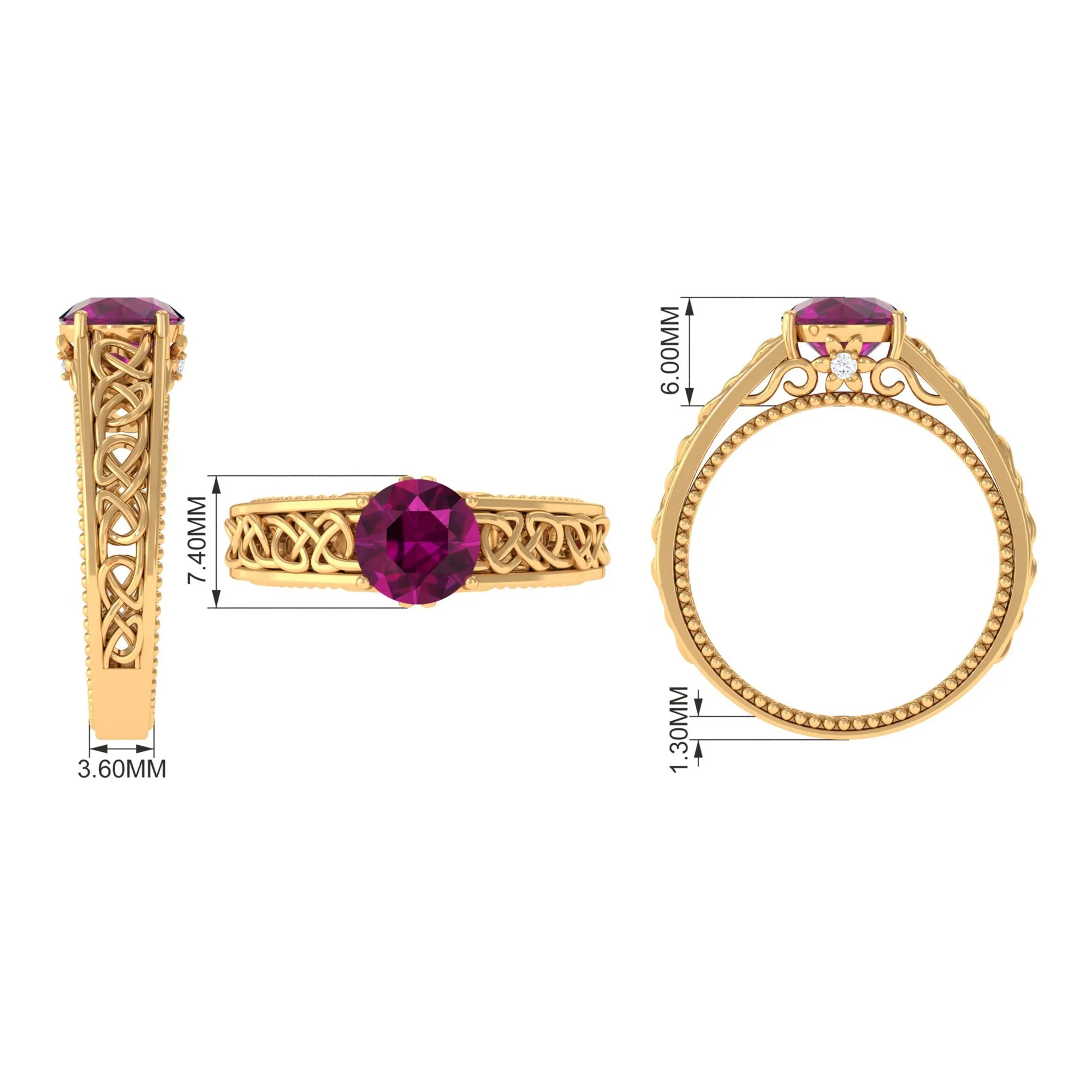 1.75 CT Rhodolite Solitaire Celtic Engagement Ring with Diamond