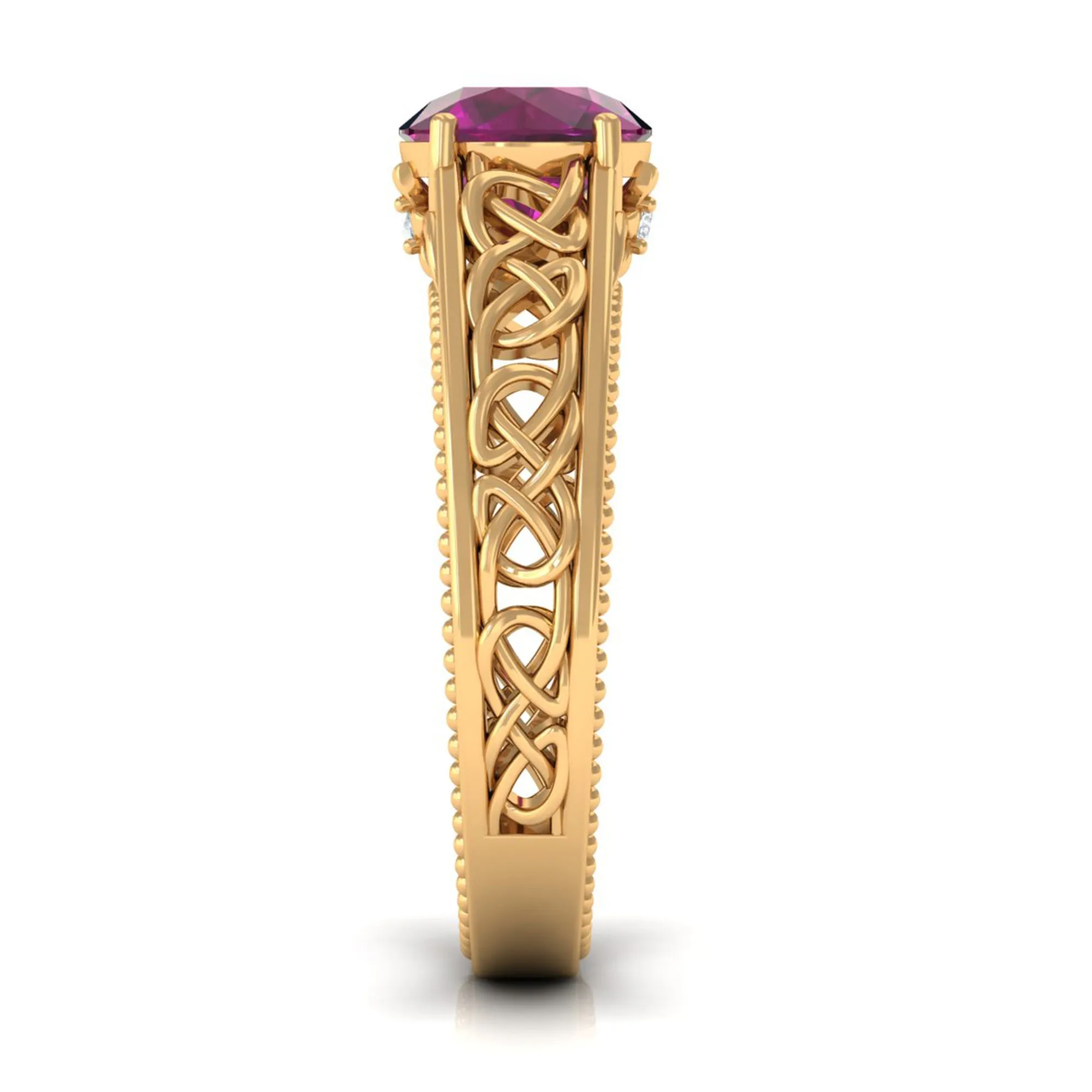 1.75 CT Rhodolite Solitaire Celtic Engagement Ring with Diamond